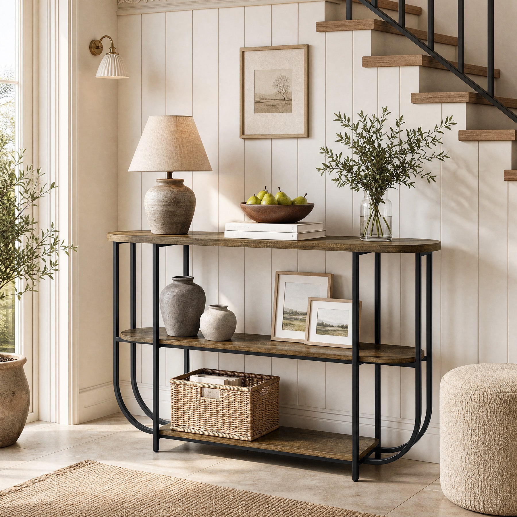 Tribesigns Console 160 cm, Table d’Entrée Étroite à 3 Niveaux avec Structure en Métal