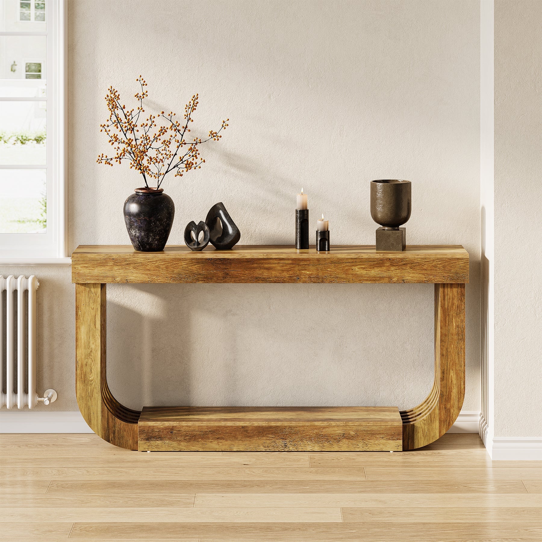 Tribesigns Table console 180 cm, Table d'appoint à 2 niveaux avec pied en forme de U