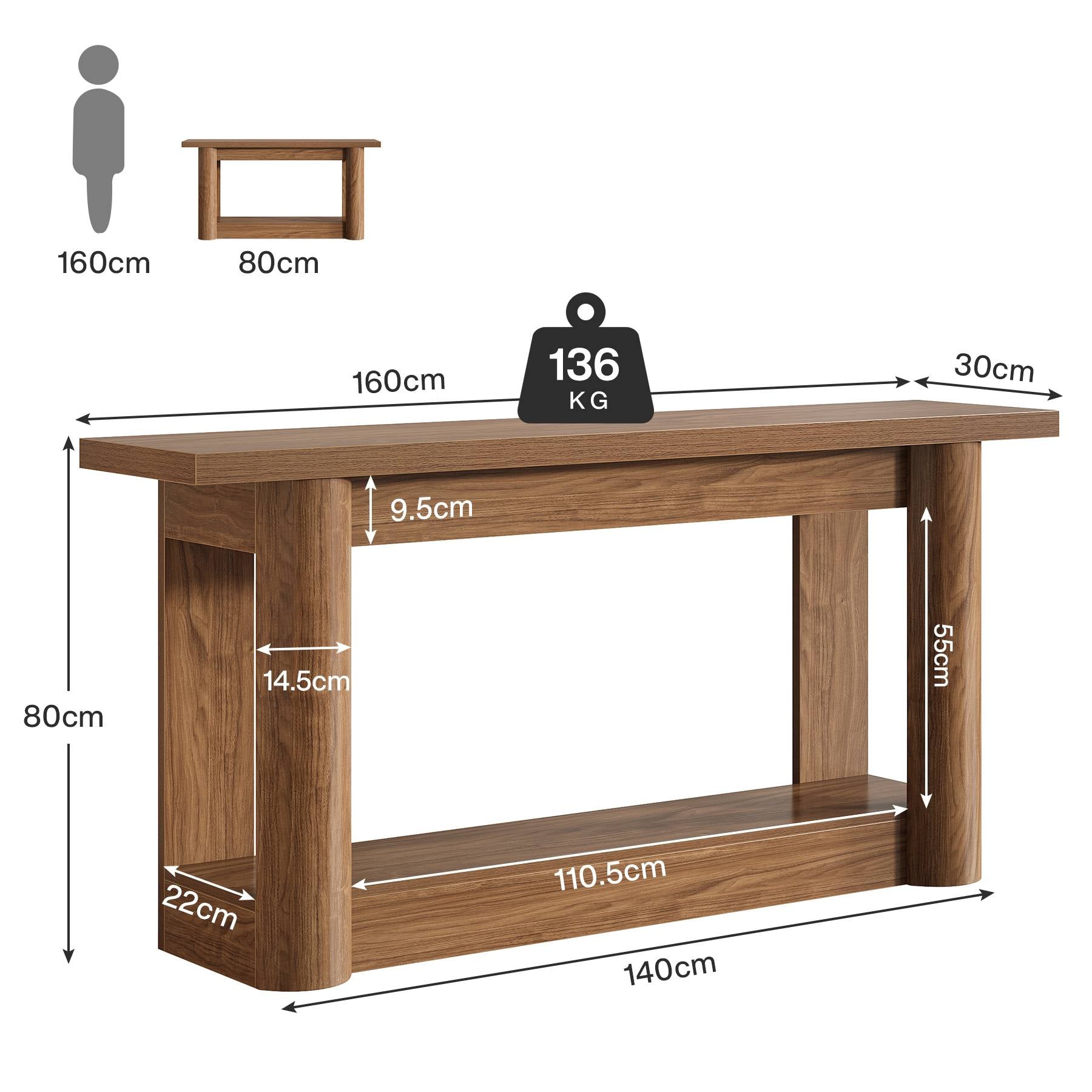Tribesigns Table console de 160 cm, Table de canapé de ferme à 2 niveaux pour l'entrée