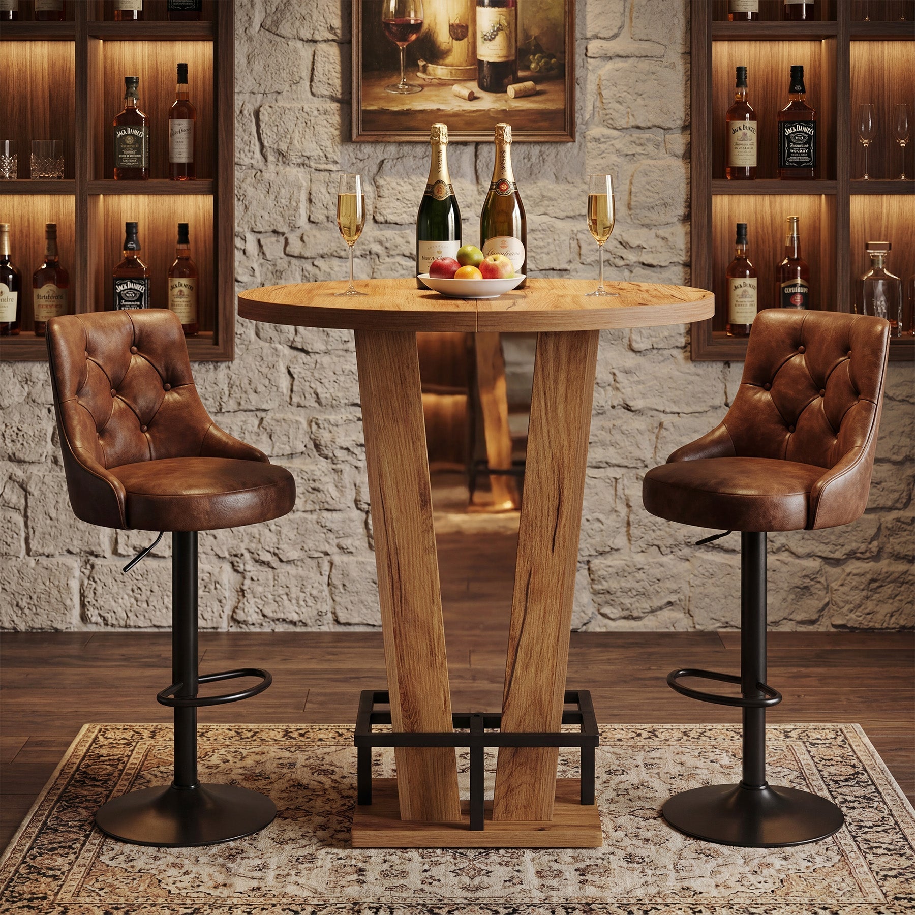 Tribesigns Table Haute Ronde de Bar de 80 cm de Diamètre, Design Moderne avec Repose-Pieds Métallique