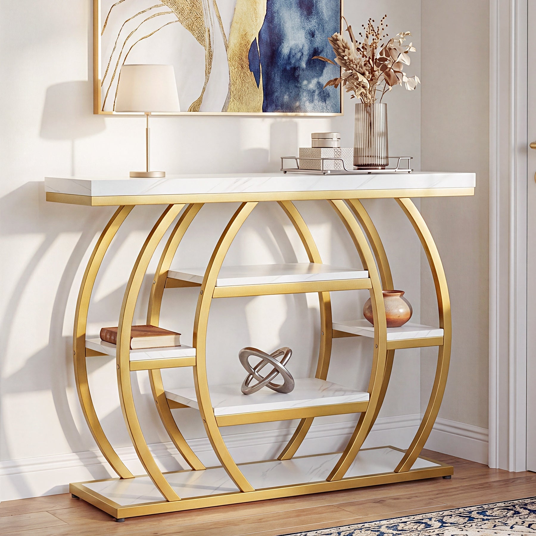 Tribesigns Console 105 cm, Table d’Entrée Étroite à 5 Niveaux avec Plateau Effet Marbre