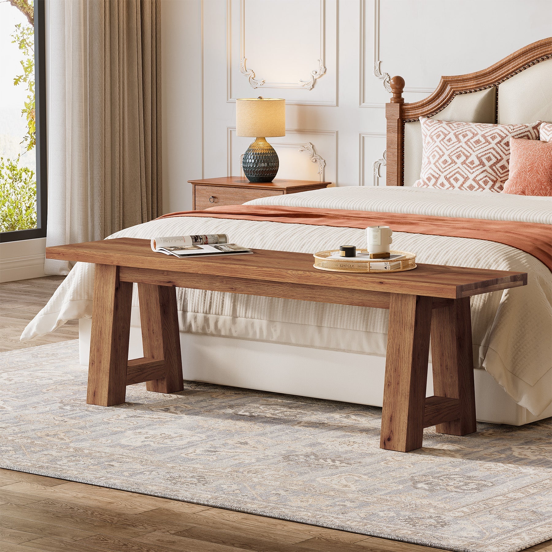 Tribesigns Banc Long 140 cm en Bois Massif, Banc d’Entrée Rustique en Bois Naturel