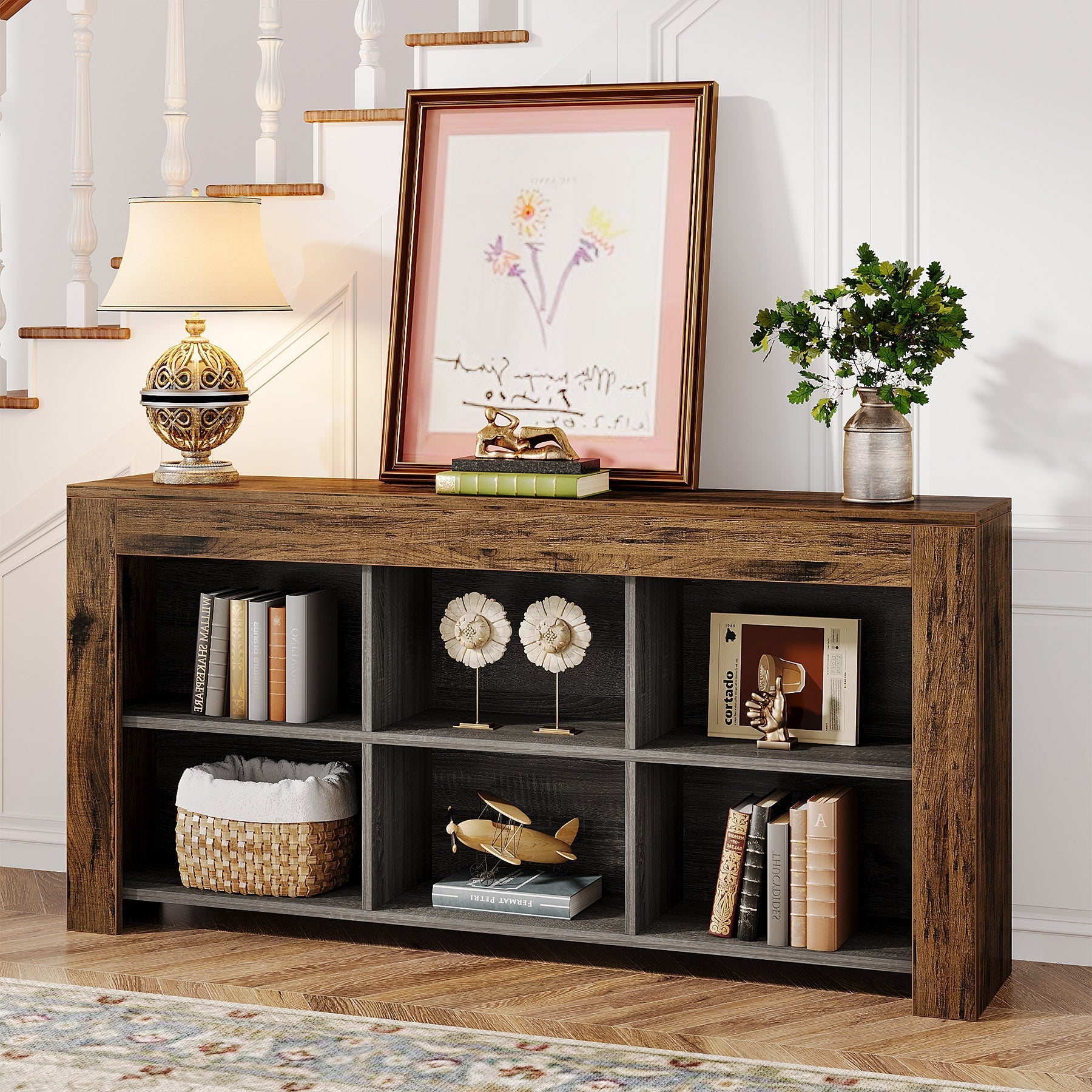 Tribesigns Sidetable 160 cm, Haltafel Banktafel met 6 opbergvakken