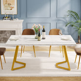 Tribesigns Table à manger moderne, Table de cuisine avec pieds en métal doré pour 6 personnes 3