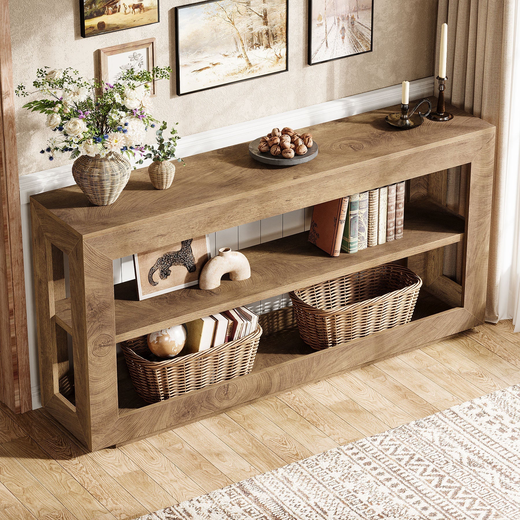 Tribesigns Console tafel 160 cm, boerenstijl haltafel met 3-laags opbergrek