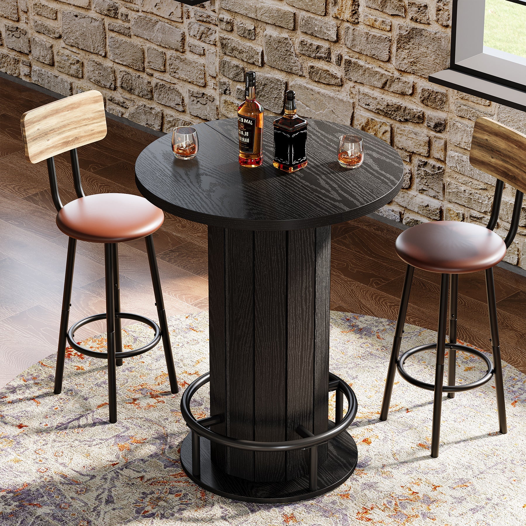 Tribesigns Table haute ronde de 100 cm de haut, Table de bistrot Plateau de table 80 x 80 cm