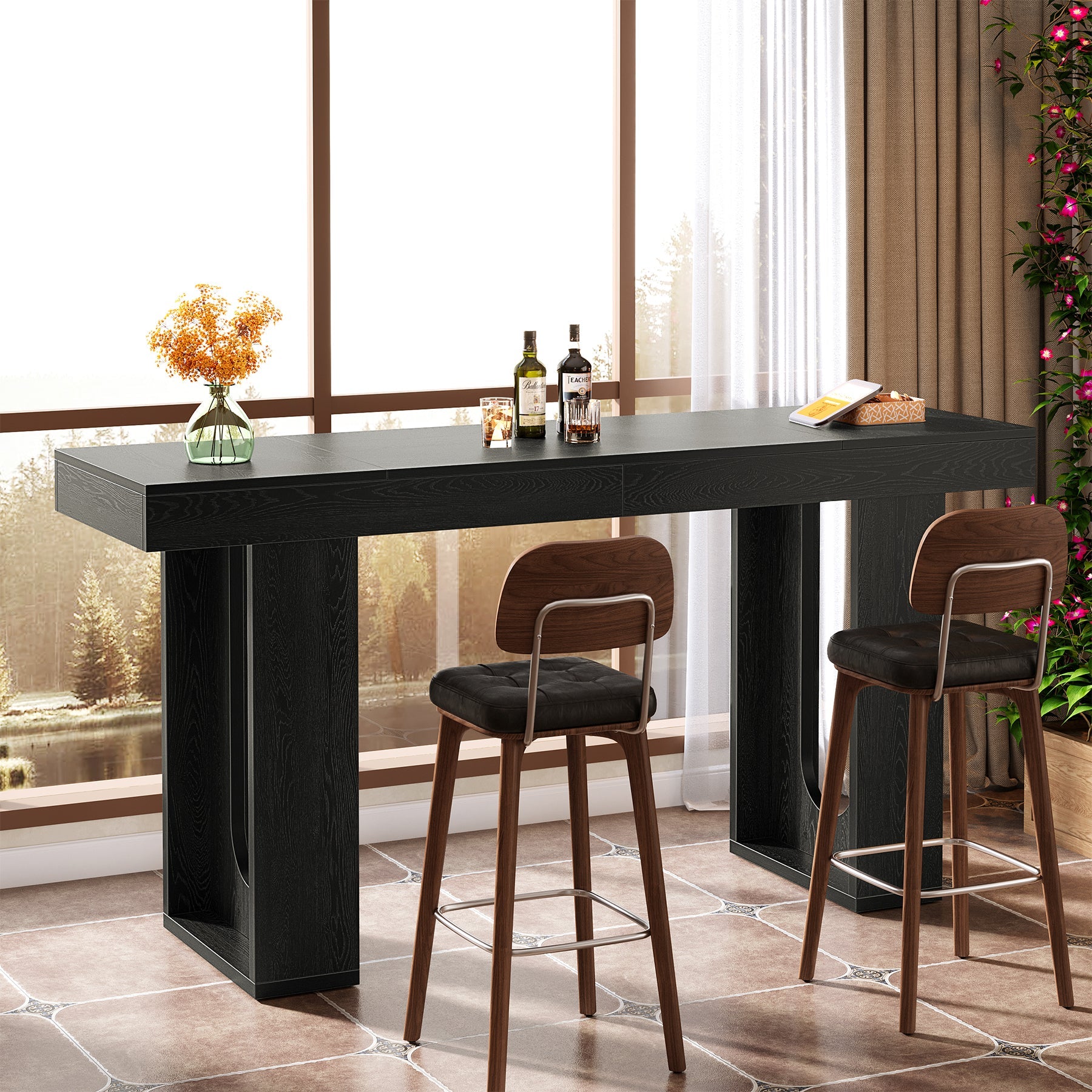 Tribesigns Table de Bar Rectangulaire 180 x 50 x 85 cm avec Pieds Robustes pour Cuisine