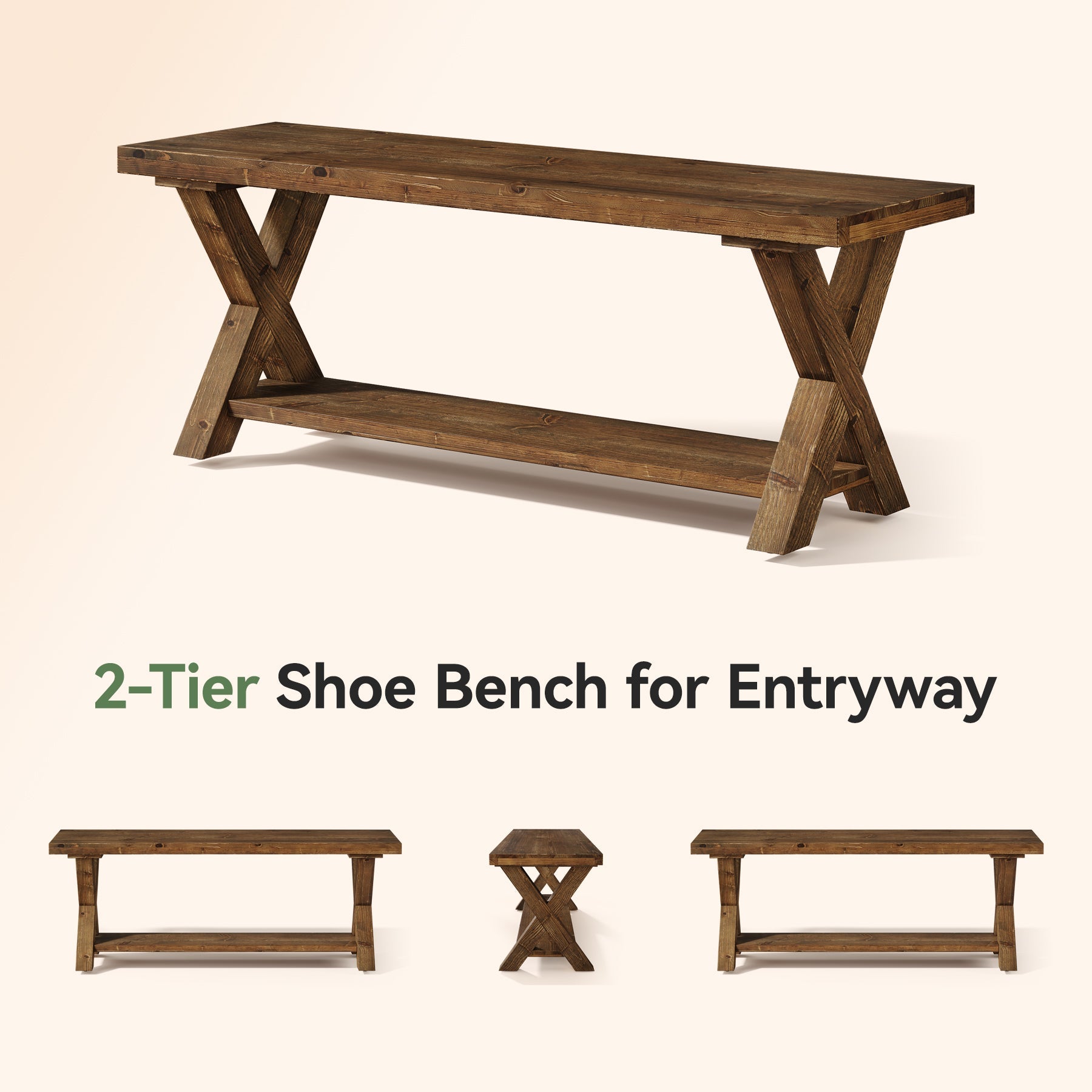 Tribesigns Banc à Chaussures en Bois Massif 110 cm, Banc d’Entrée Style Campagne