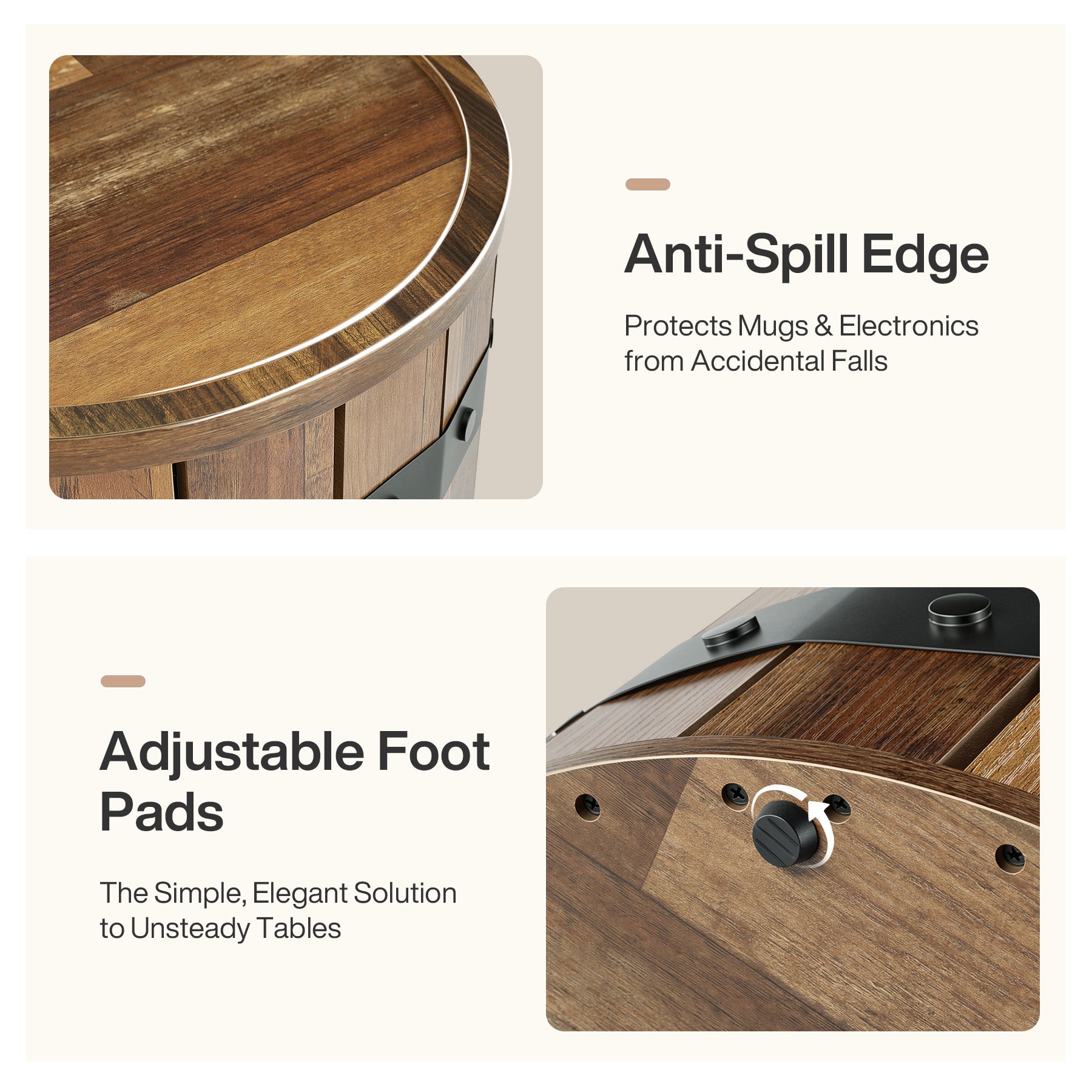 Tribesigns Table d’Appoint Ronde Forme Tonneau avec Rangement, Ø 50 cm, pour Salon et Chambre
