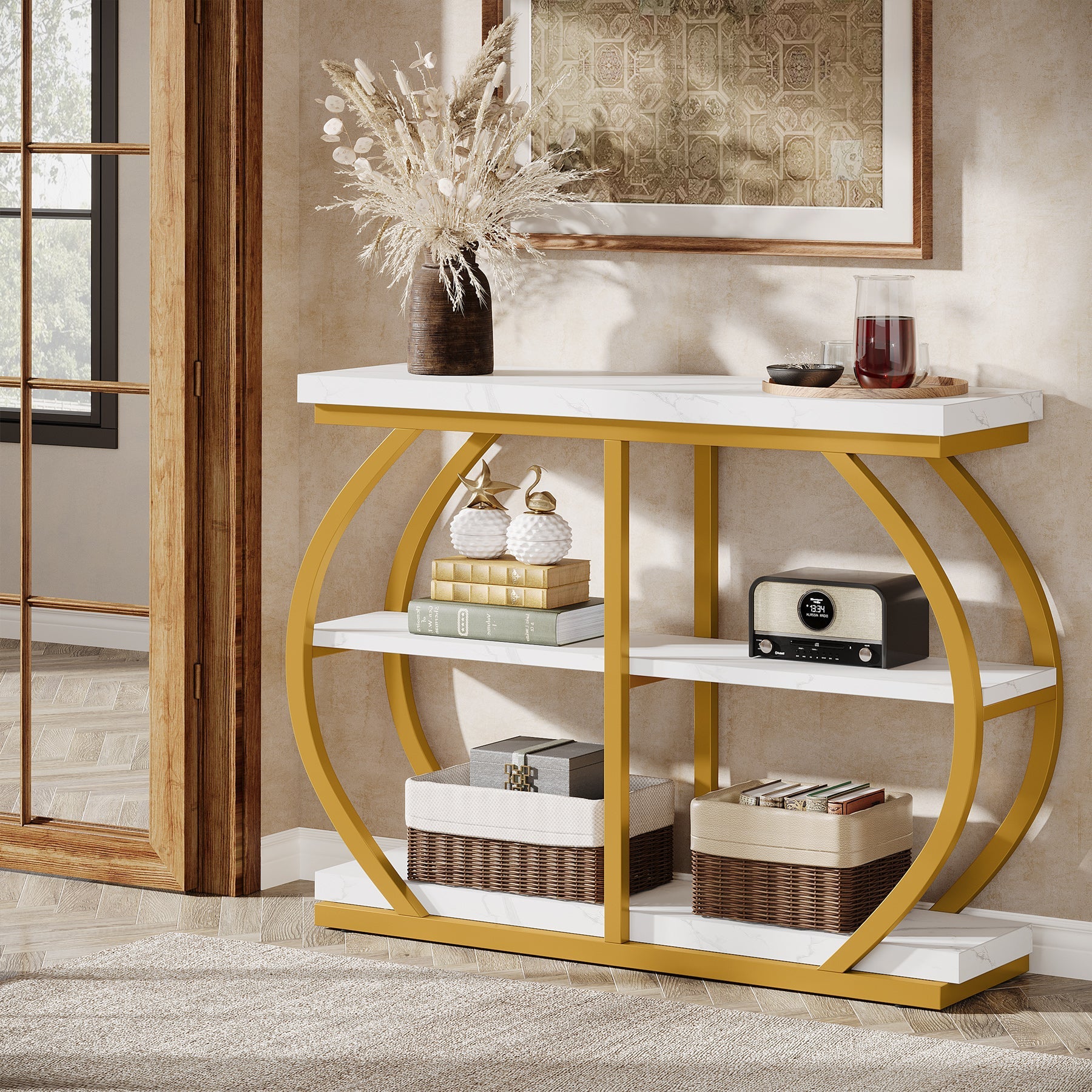 Tribesigns Consoletafel van 105 cm, 3-laags haltafel met boogframe
