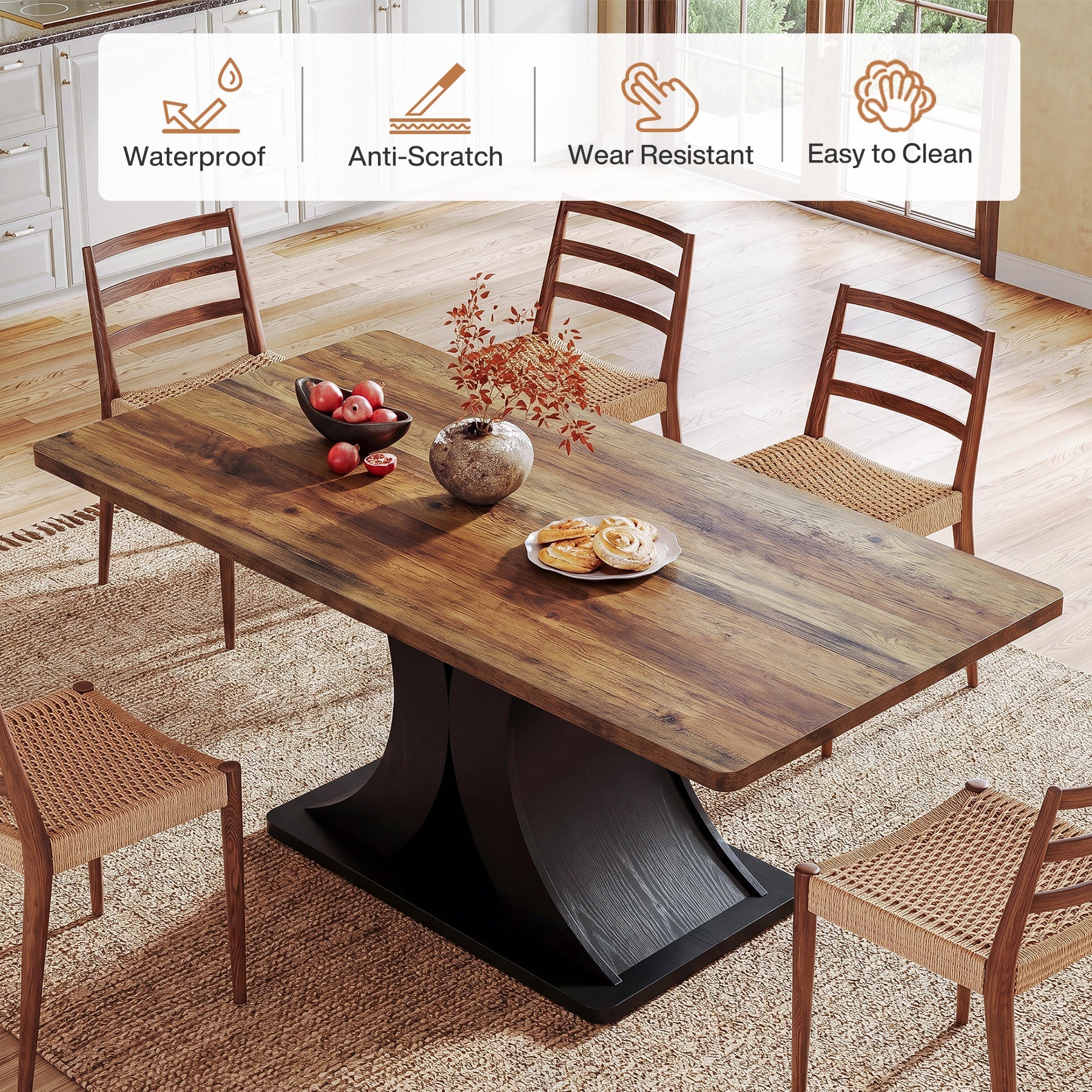 Tribesigns Table à Manger de 140 cm pour 4 à 6 Personnes, Table de Cuisine Rectangulaire Style Rustique