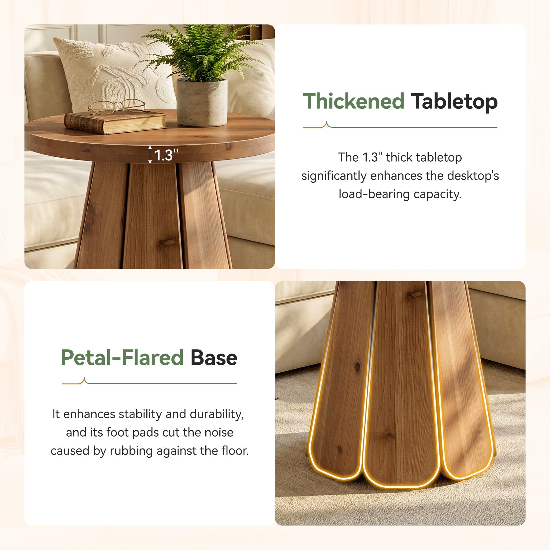Tribesigns Table d’appoint ronde de 50 cm avec base évasée, petite table de chevet