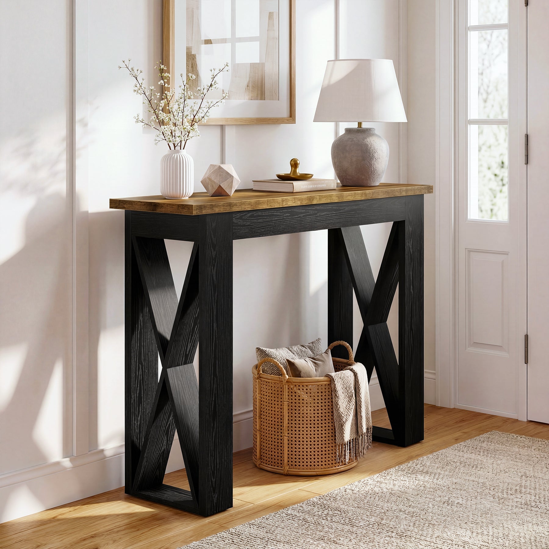 Tribesigns Console de 105 cm, table étroite derrière canapé avec pieds en X