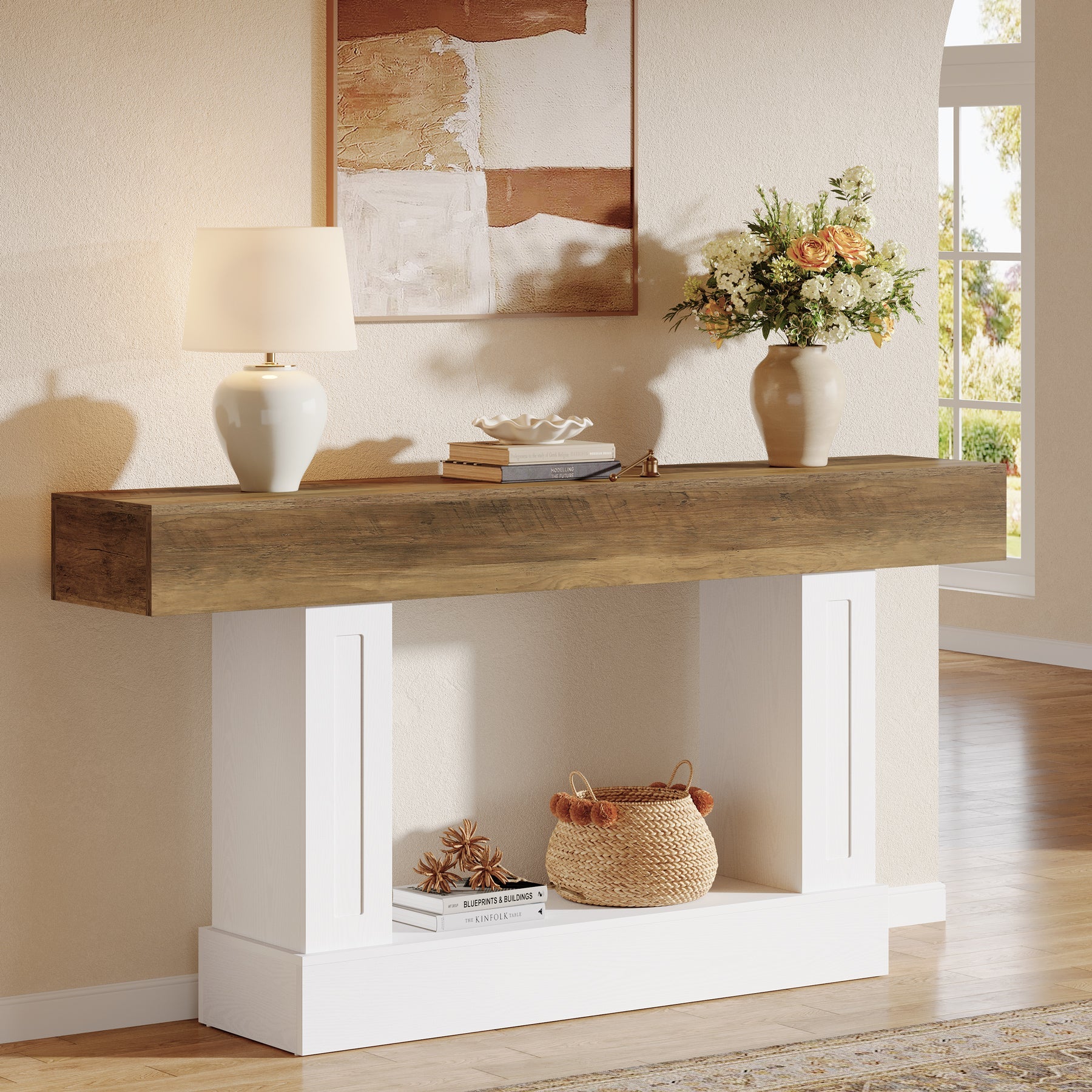 Tribesigns Console Rustique de 160 cm avec Rangement Ouvert, Table Étroite pour Entrée et Salon