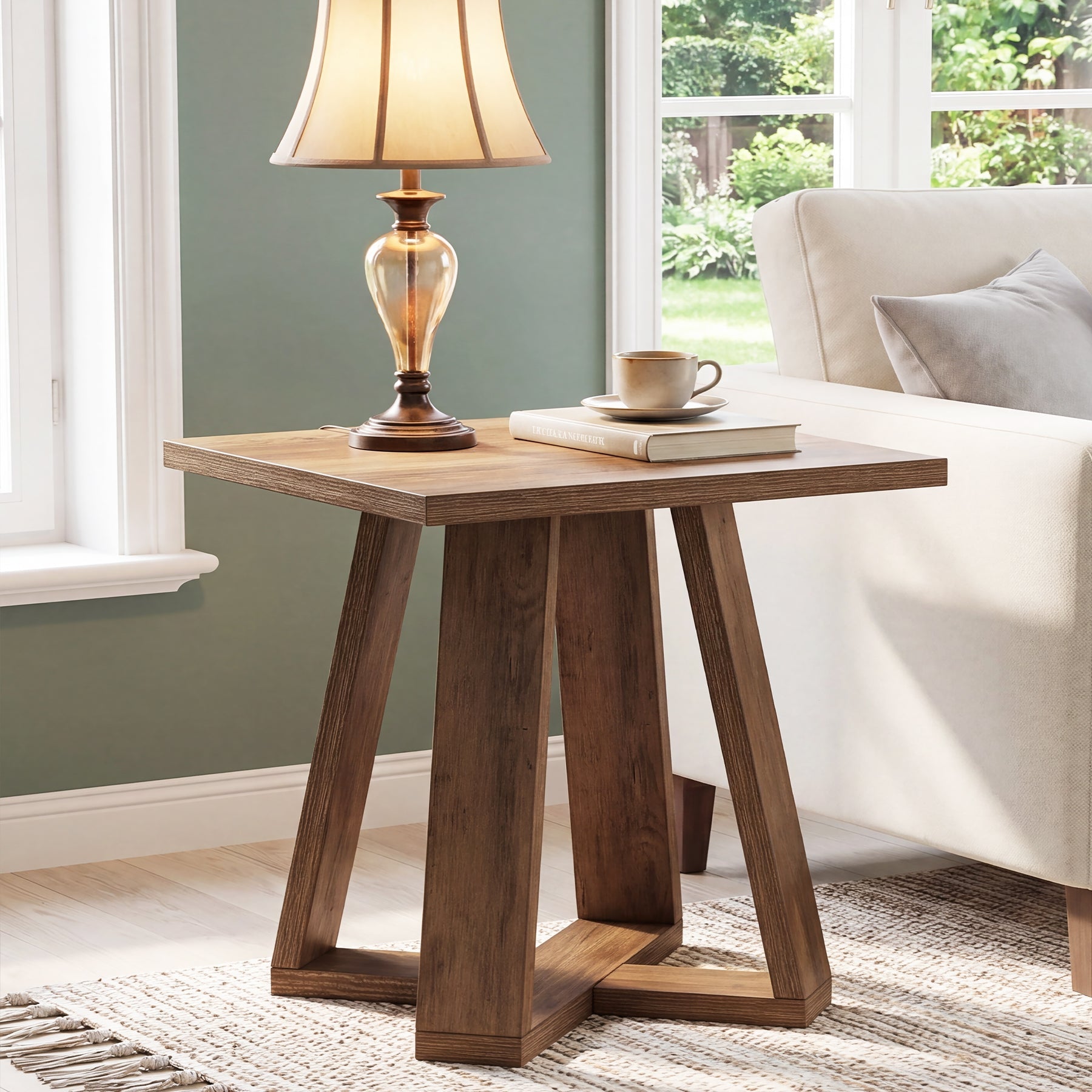 Tribesigns Table d’Appoint Carrée Style Rustique avec Base Croisée