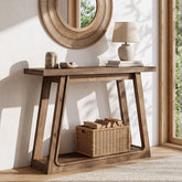 Tribesigns Console en Bois Massif de 105 cm avec Étagère, Table à 2 Niveaux Style Rustique 3