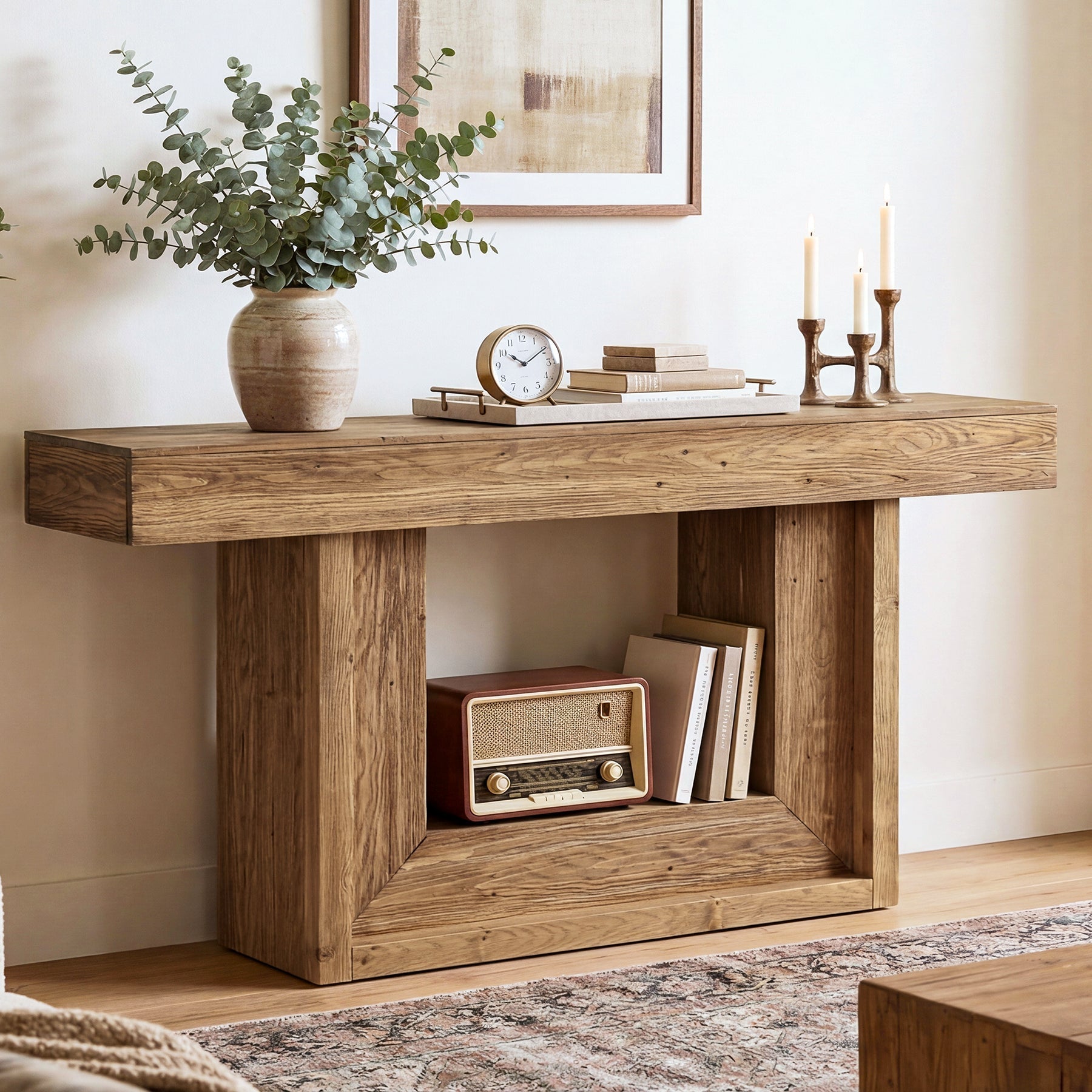 Tribesigns 160cm Massief houten smalle console tafel, landelijke stijl met U-vormige basis en plank