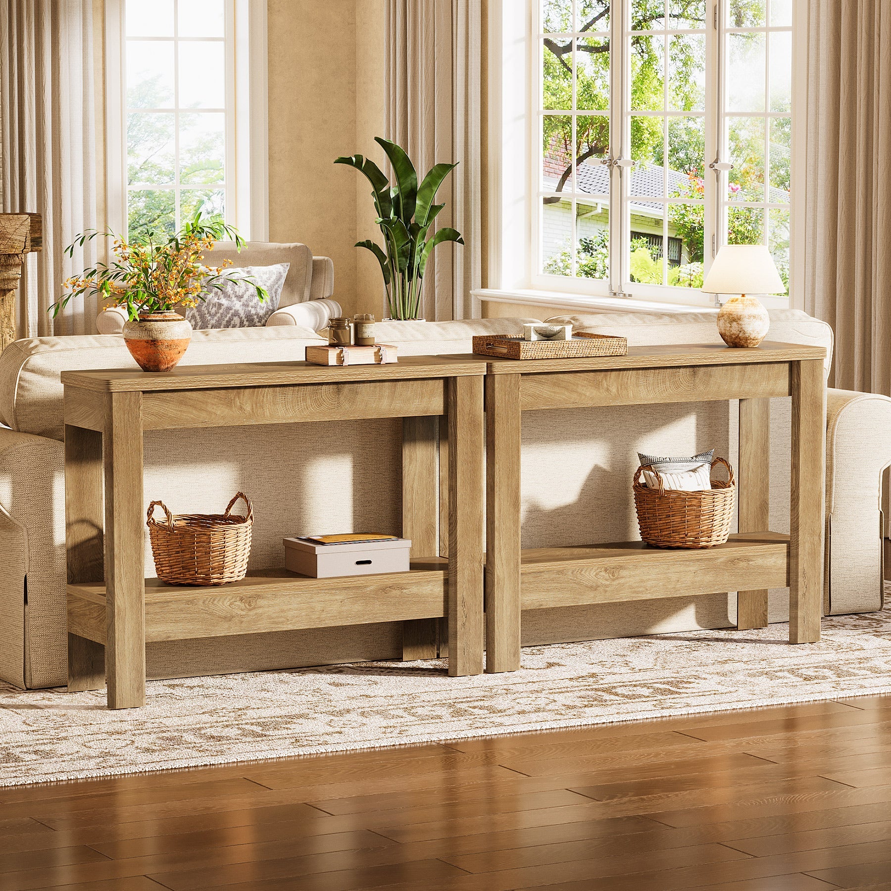 Tribesigns Console Rustique 105 x 30 x 80 cm avec Rangements Ouverts, Table Étroite pour Entrée et Salon