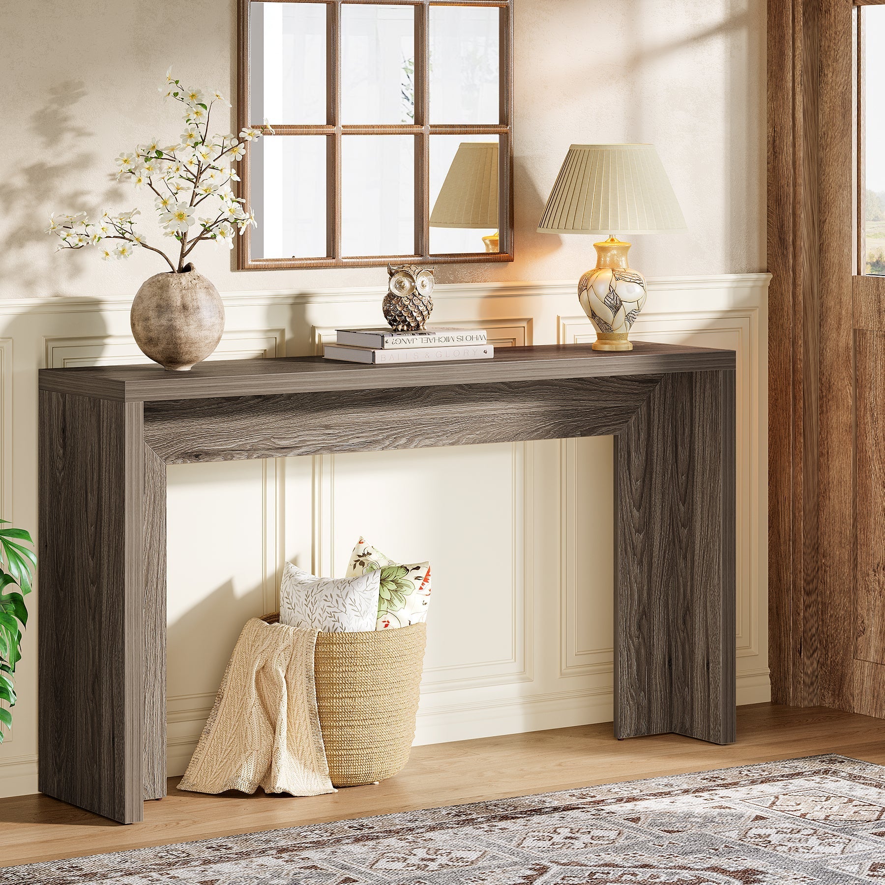 Tribesigns Console style campagne 140 cm, Table d'entrée étroite avec rangement