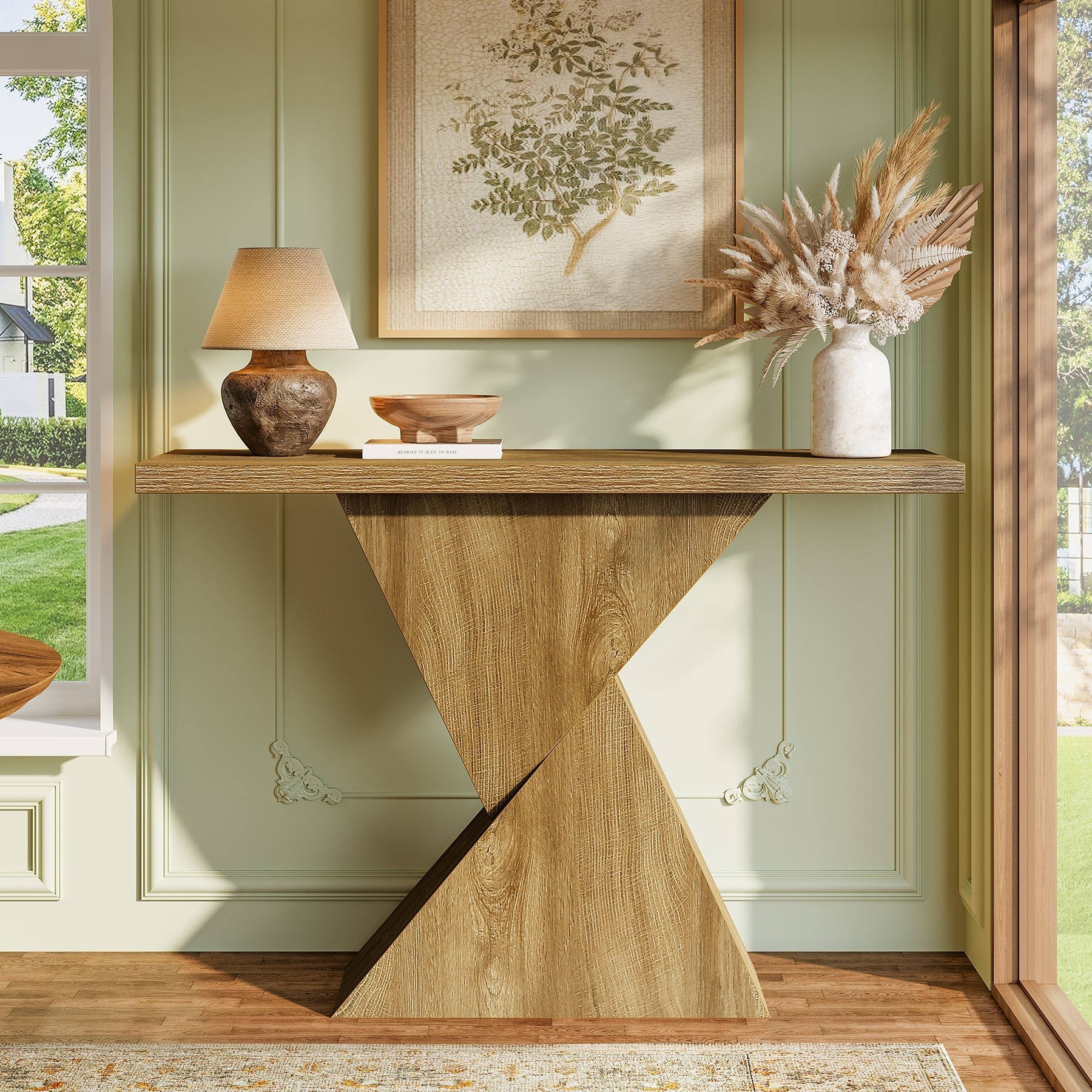 Tribesigns Console géométrique de 105 cm, Table-banc étroite de style campagnard
