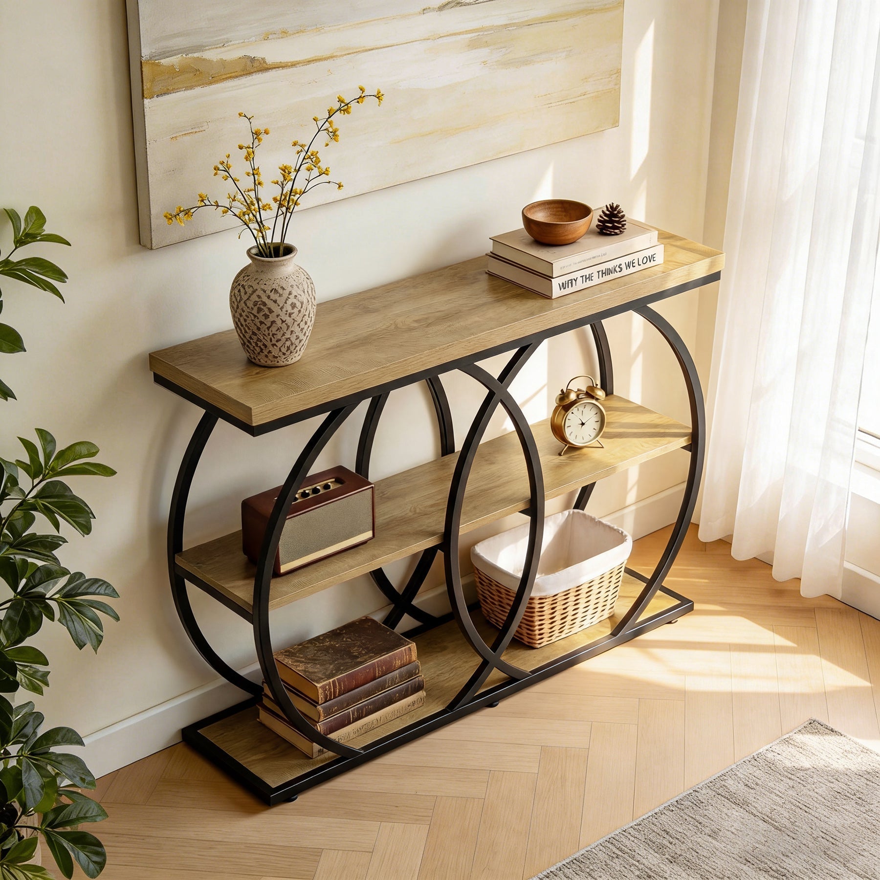 Tribesigns Industriële Consoletafel van 105 cm, 3-laags Bijzettafel met Opbergruimte