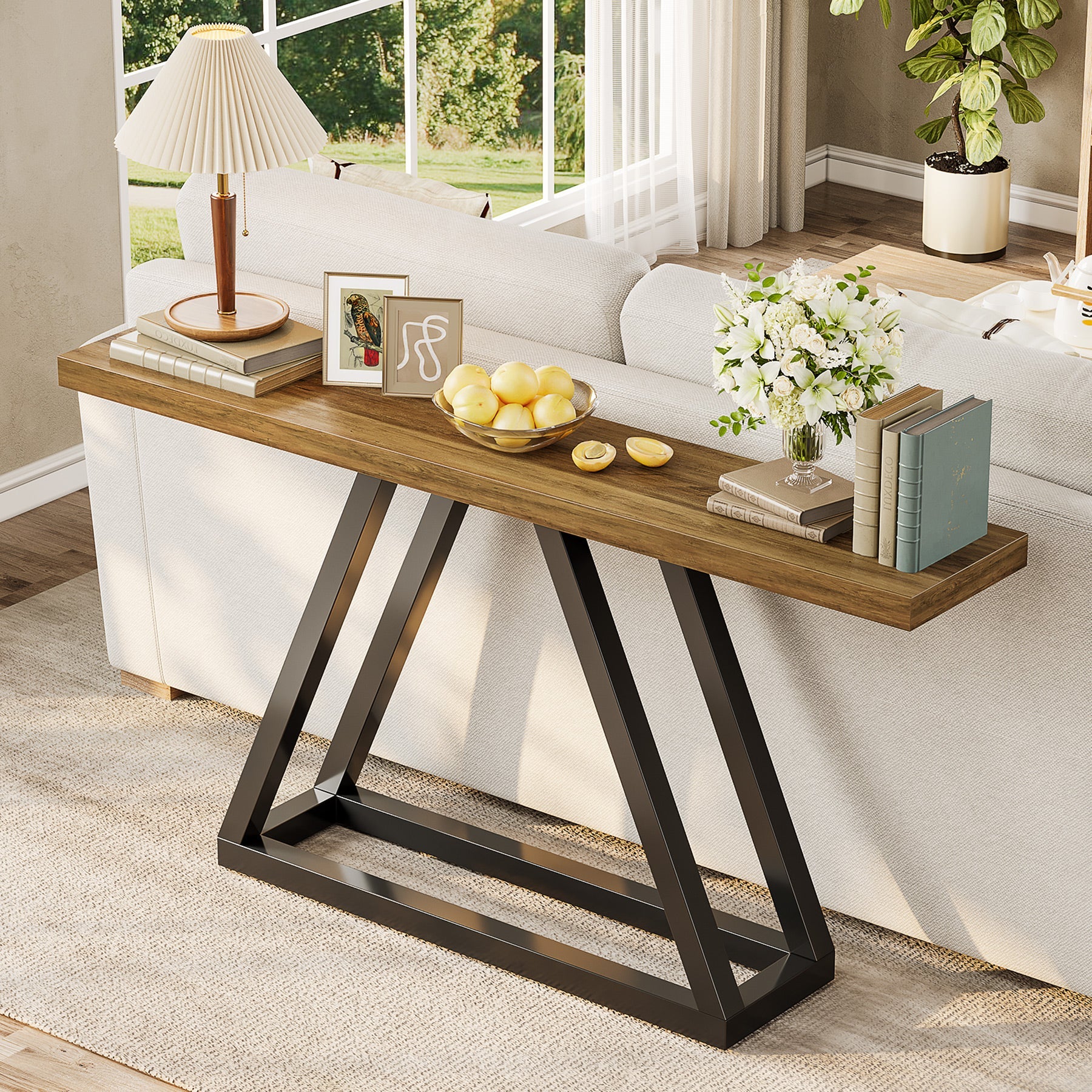 Tribesigns Console industrielle étroite de 160 cm, Table d'entrée moderne noire pour salon et hall d'entrée
