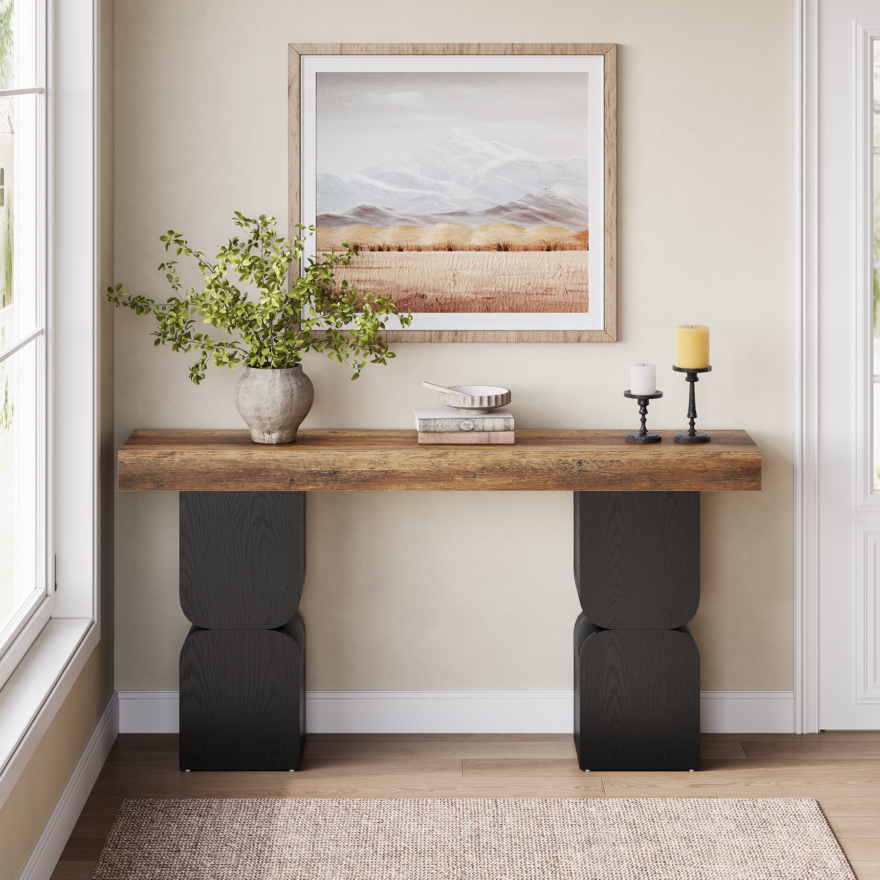 Tribesigns Console de 160 cm à design bicolore, table derrière canapé