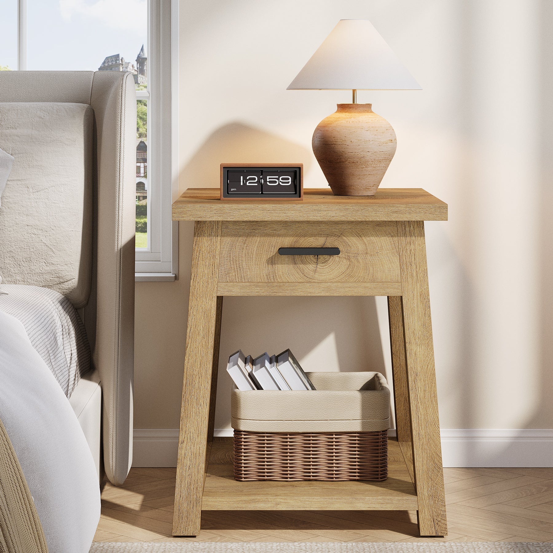 Tribesigns Table de Chevet avec Tiroir et Étagère, Table d’Appoint Style Campagne pour Chambre et Salon