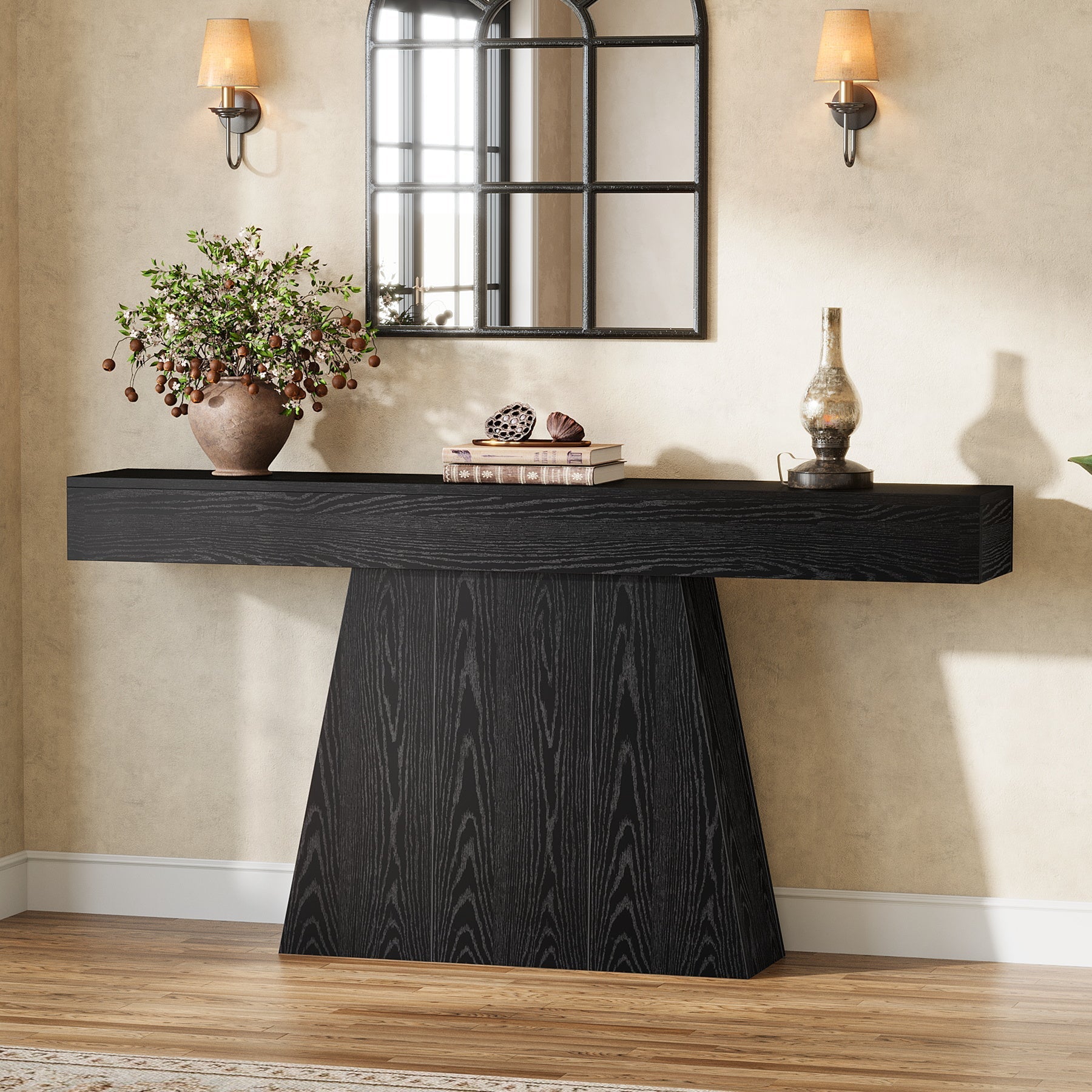 Tribesigns Console de 160 cm, Table d'entrée étroite de style campagnard avec piètement trapézoïdal