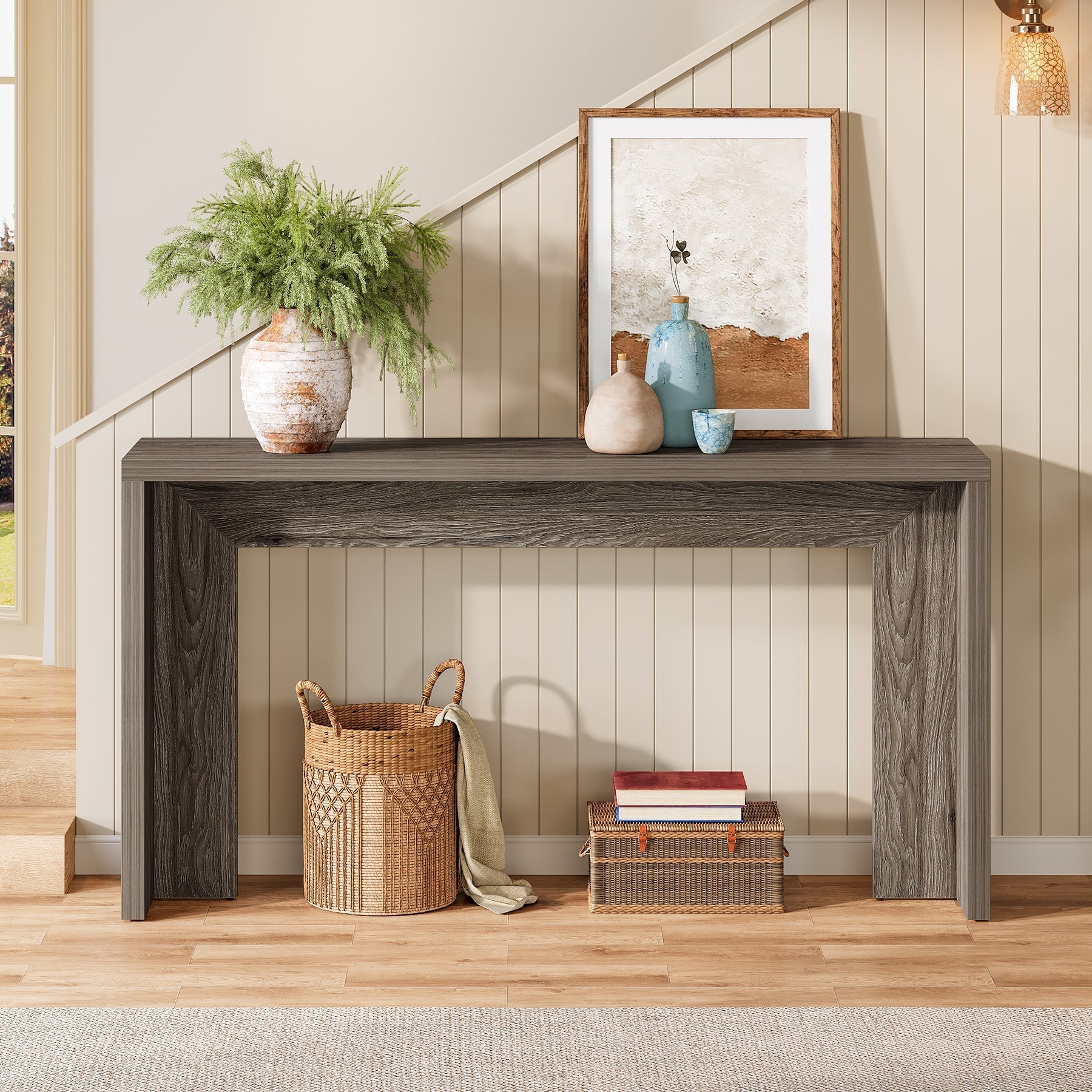 Tribesigns Console style campagne 140 cm, Table d'entrée étroite avec rangement
