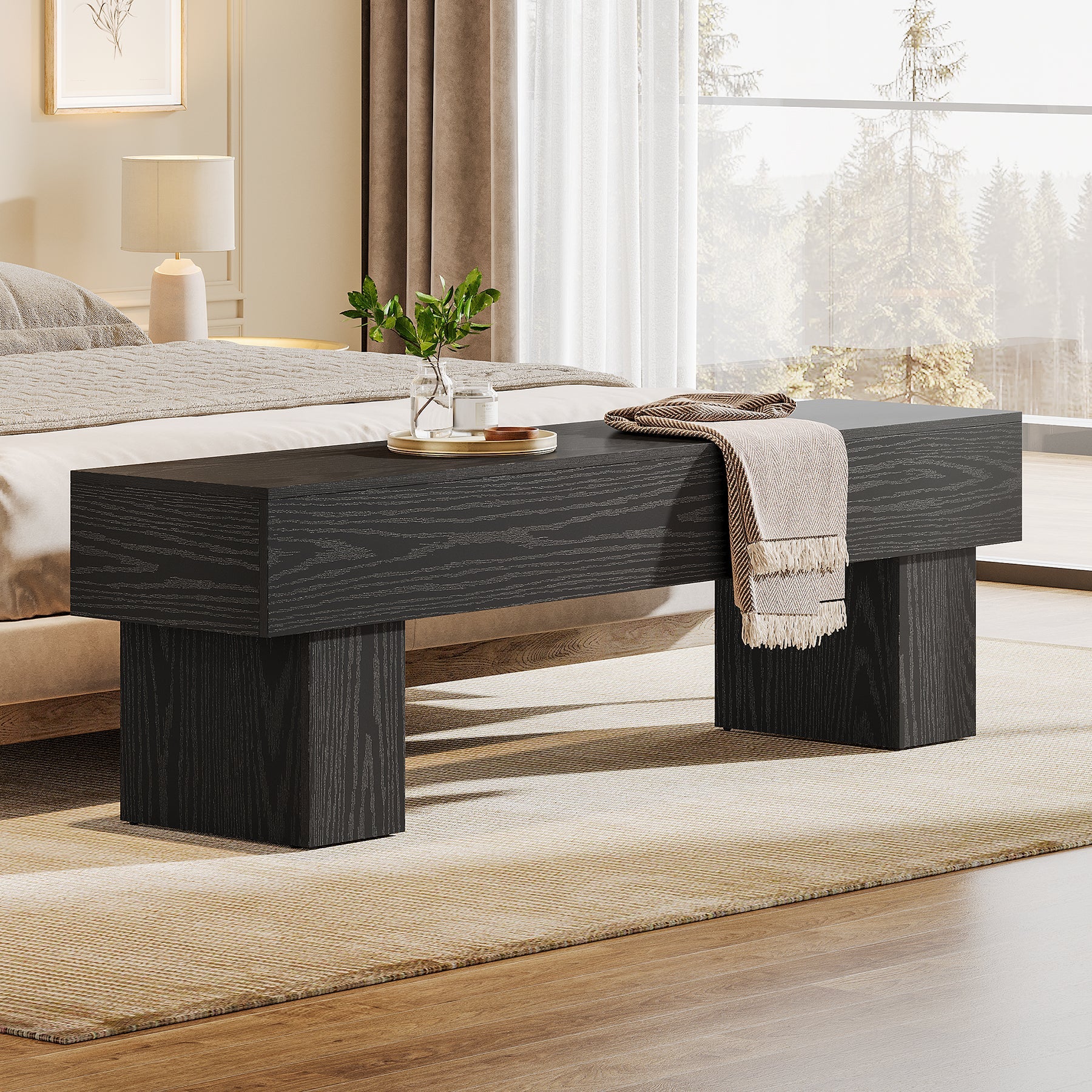 Tribesigns Banc de chambre extra long de 160 cm, Banc de ferme en bois pour chambre à coucher