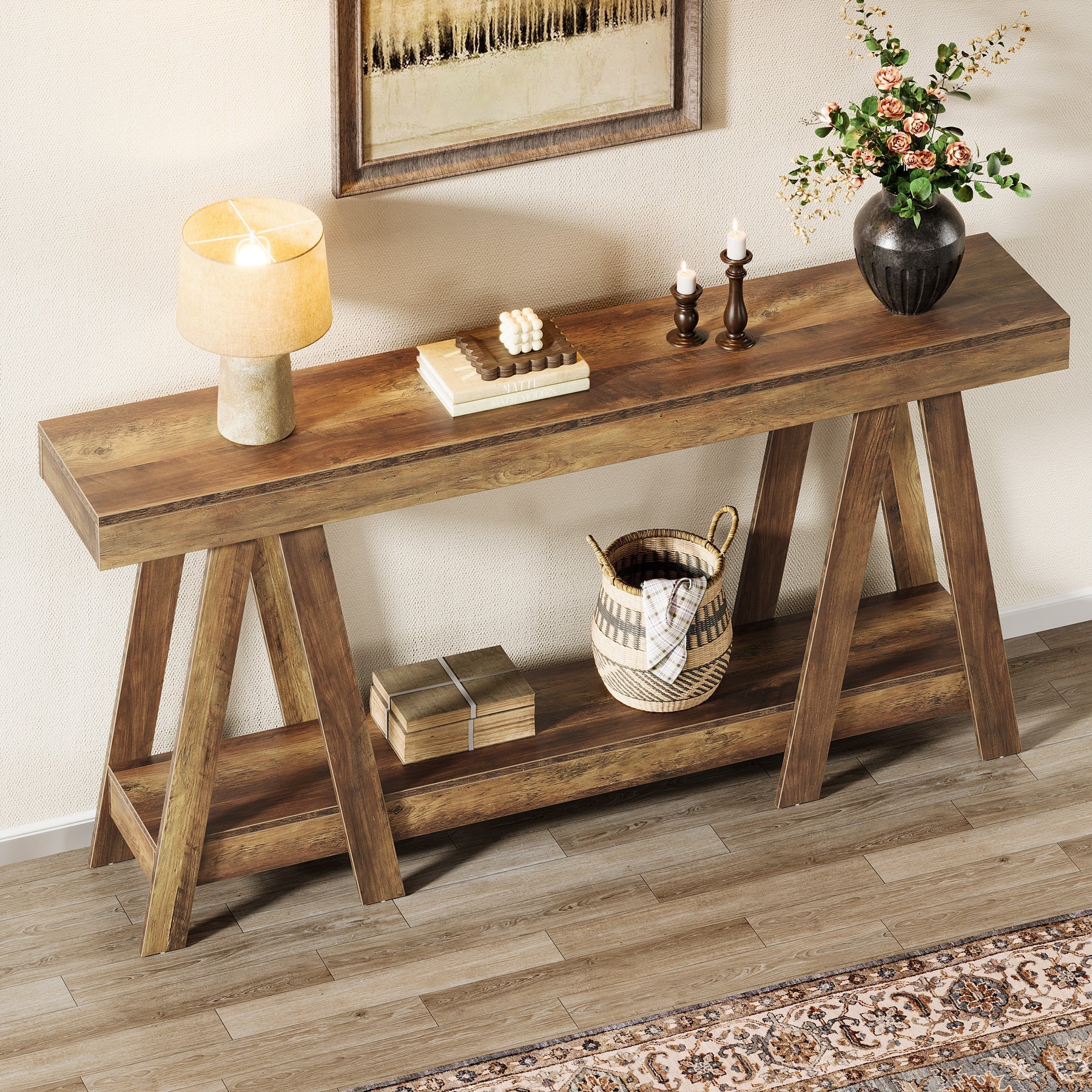 Tribesigns 180 cm Landelijke Consolle Tafel, Smalle Haltafel met 2 Niveaus