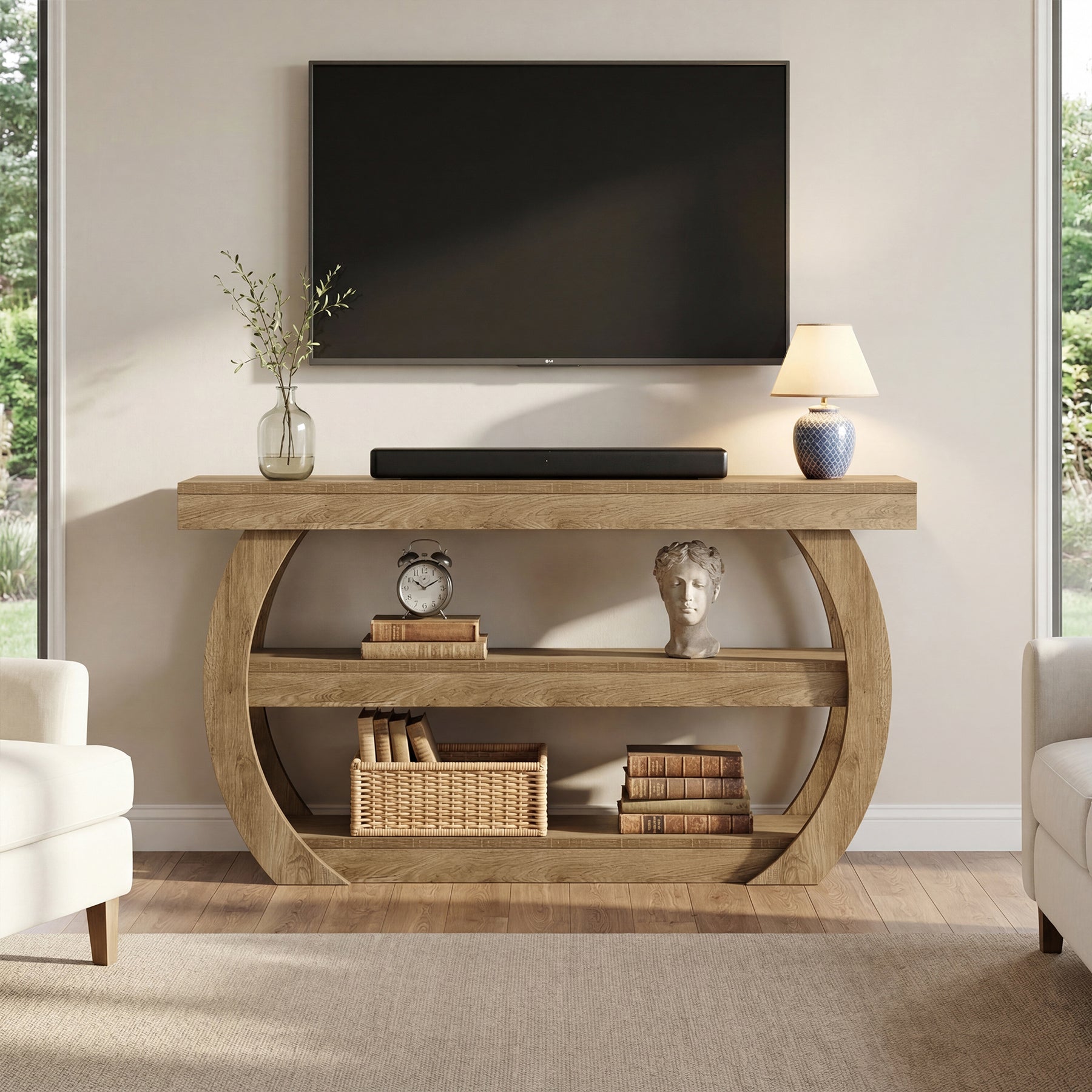 Tribesigns Meuble TV de 160 cm, meuble télévision rustique pour TV jusqu’à 75 pouces