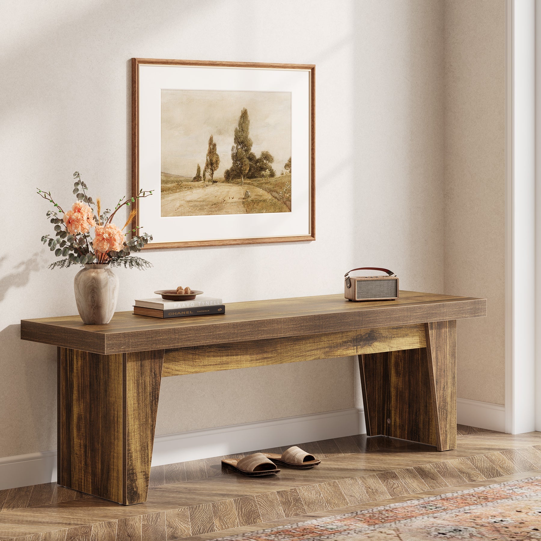 Tribesigns Banc Rustique en Bois de 140 cm avec Assise Épaisse, Long Banc Idéal pour l’Entrée