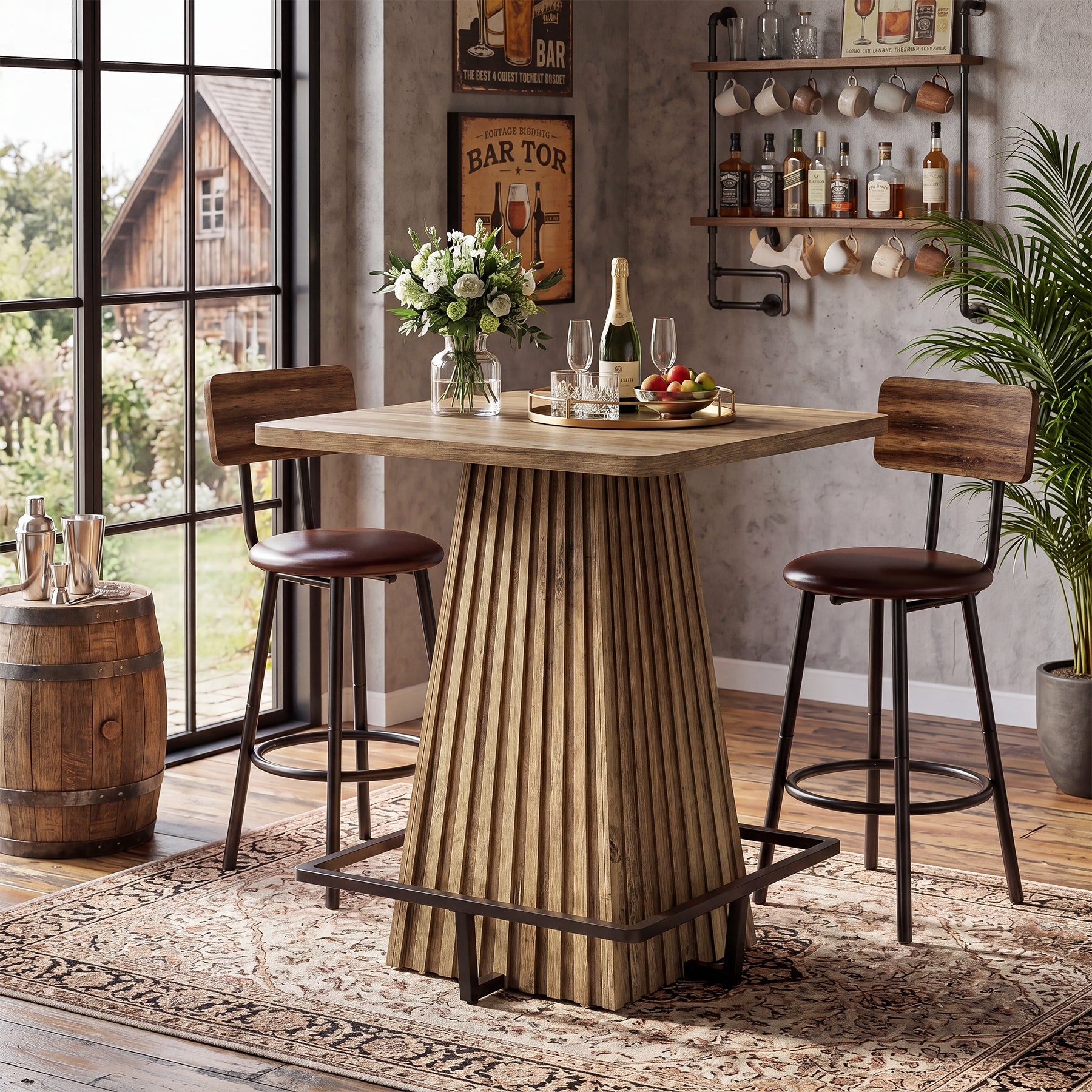 Tribesigns Table de Bar de 80 cm, Table de Cuisine avec Repose-Pieds Métallique