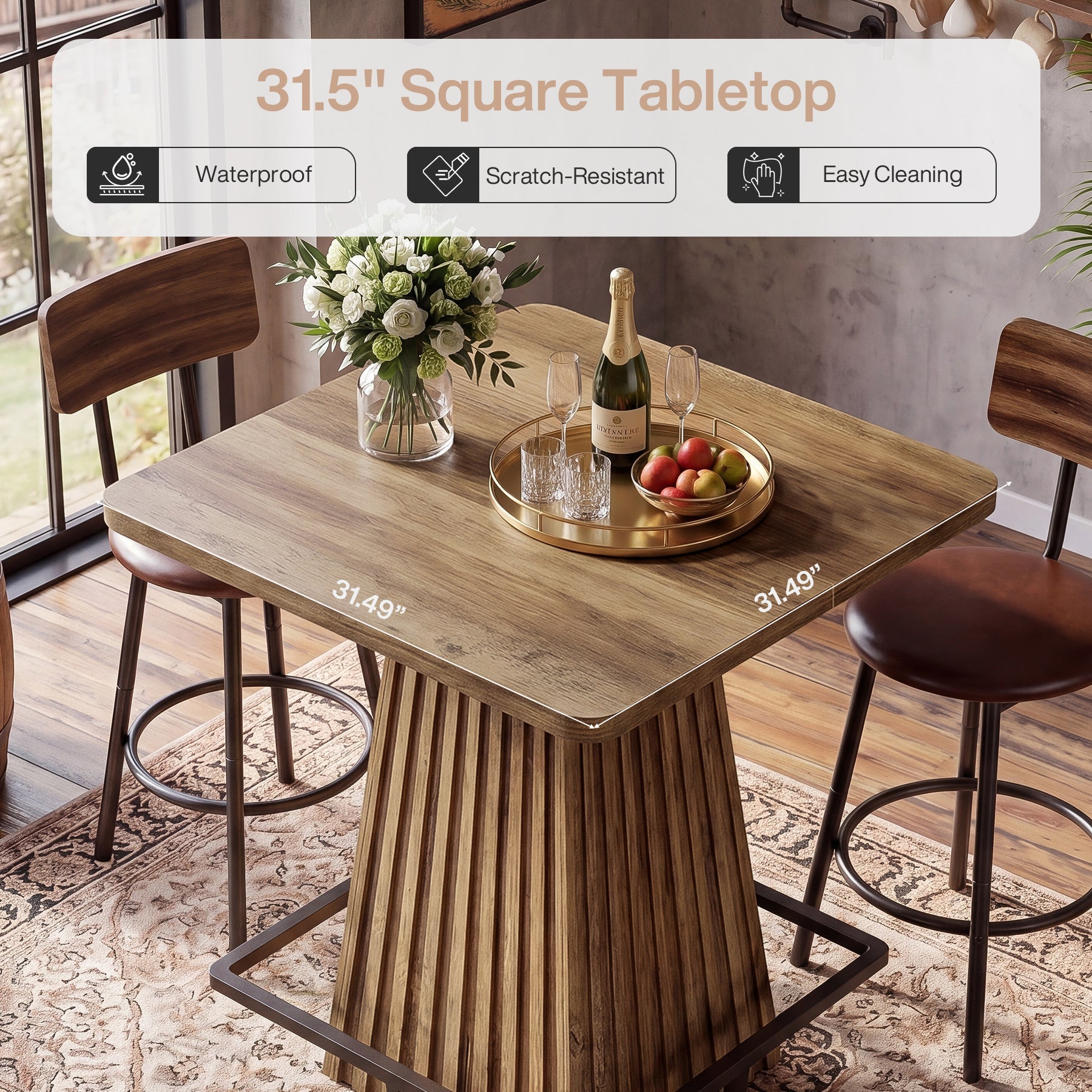 Tribesigns Table de Bar de 80 cm, Table de Cuisine avec Repose-Pieds Métallique