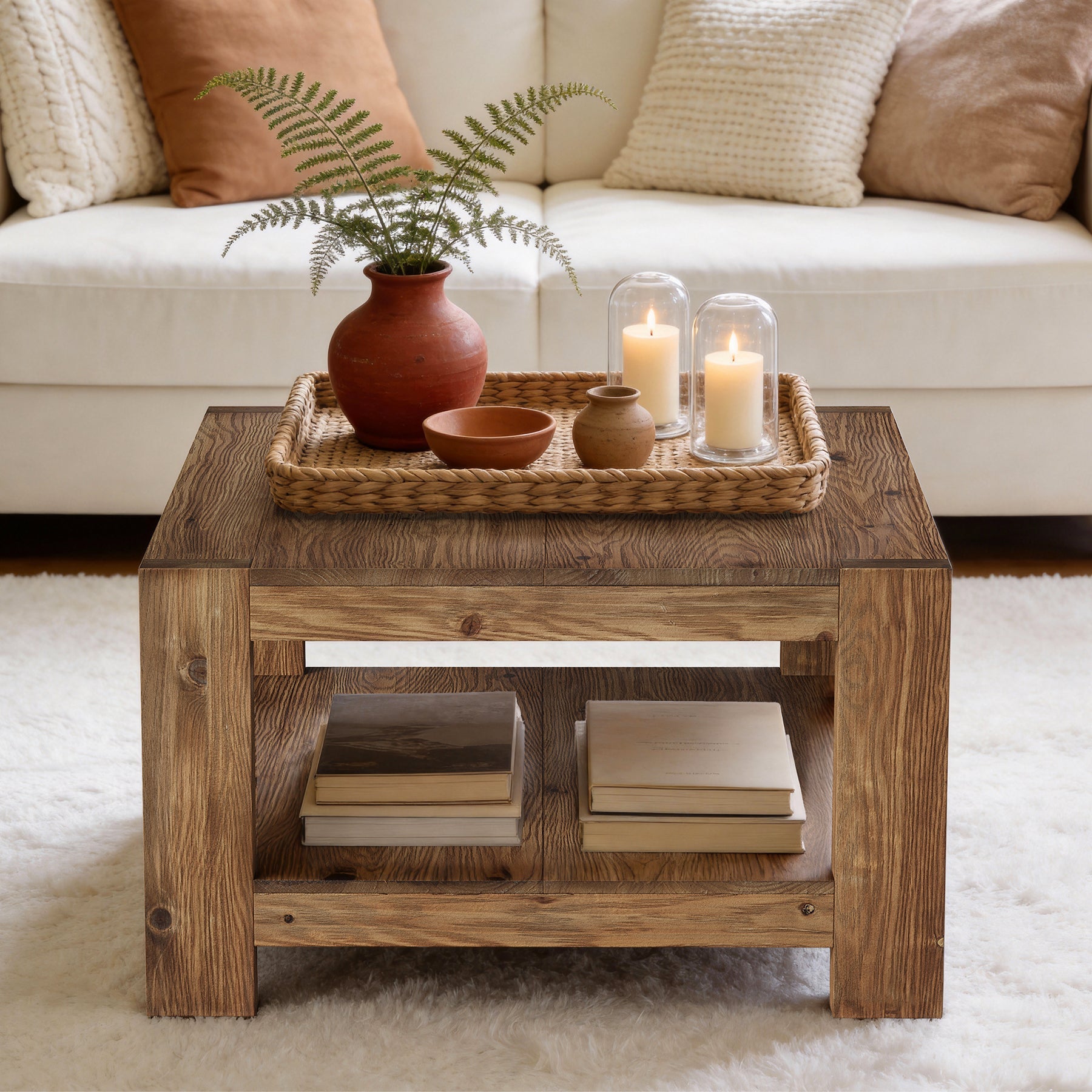 Tribesigns Table Basse 80 cm, Table Basse Carrée avec Étagère pour Salon