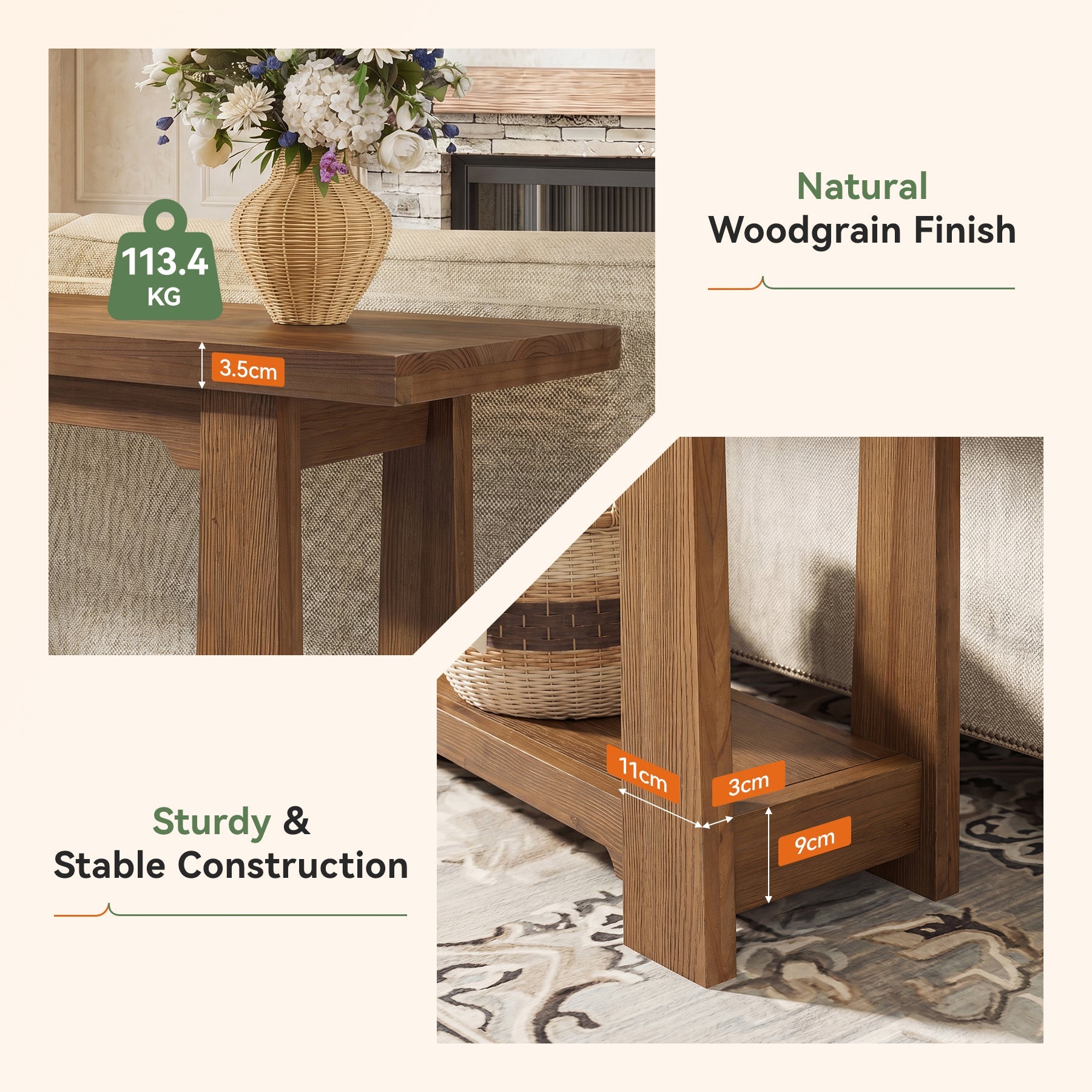 Tribesigns Console en Bois Massif de 140 cm avec Étagère, Table d’Entrée Étroite en Sapin