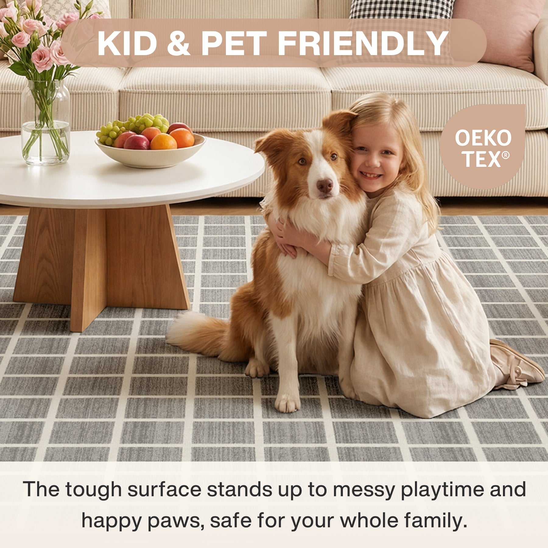 Tribesigns Tapis Moderne à Carreaux, Tapis Lavable à Damier, Doux et Antidérapant pour Salon, Certifié OEKO-TEX