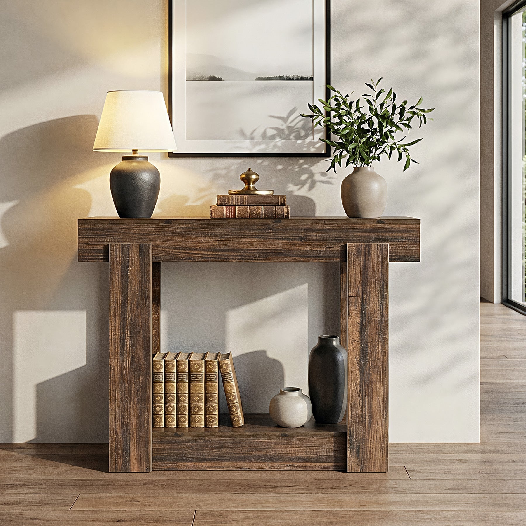 Tribesigns Console de 105 cm avec Étagère, Table d’Entrée Étroite Style Campagne