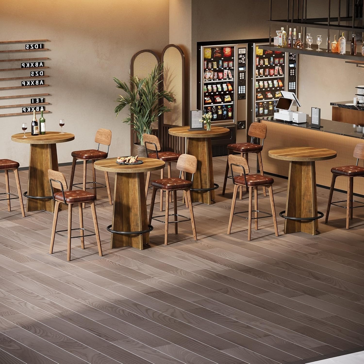 Tribesigns Table de bar de 80 cm, Table de pub en bois avec repose-pieds annulaire en métal