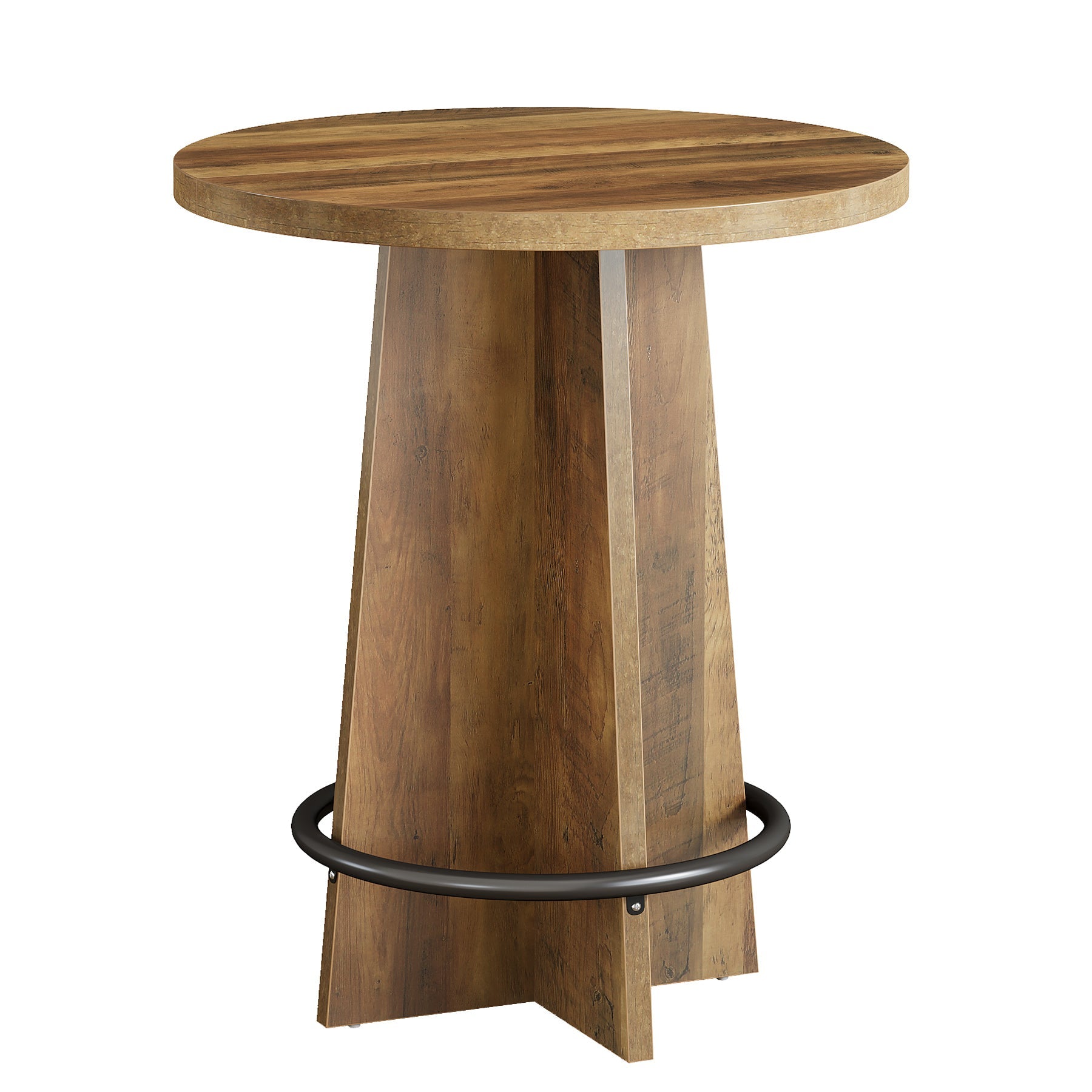 Tribesigns Table de bar de 80 cm, Table de pub en bois avec repose-pieds annulaire en métal