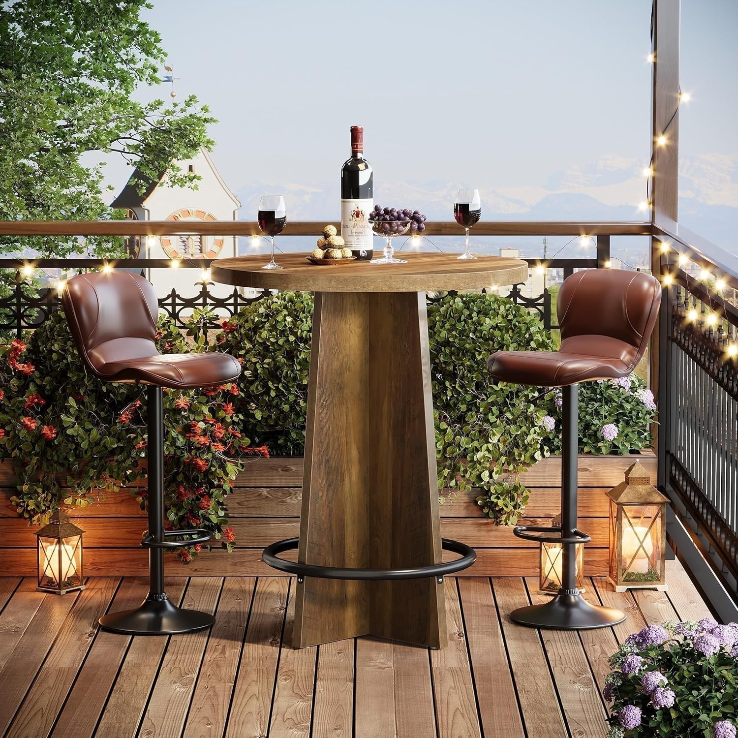 Tribesigns Table de bar de 80 cm, Table de pub en bois avec repose-pieds annulaire en métal