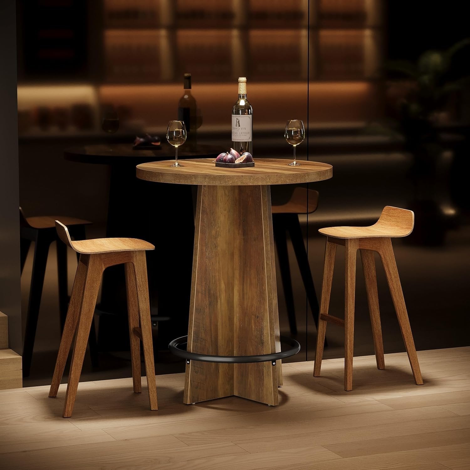 Tribesigns Table de bar de 80 cm, Table de pub en bois avec repose-pieds annulaire en métal