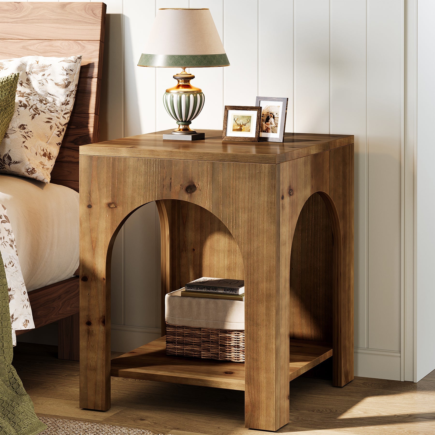 Tribesigns Table d’Appoint Country en Bois Massif à 2 Niveaux pour Salon