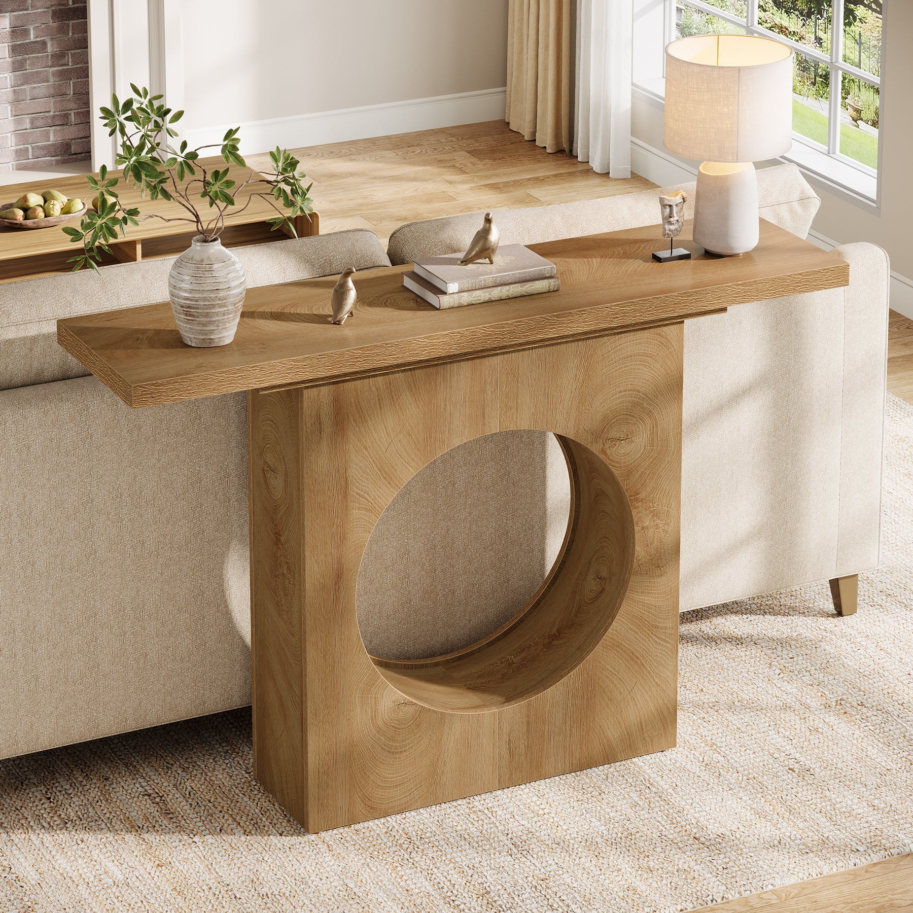 Tribesigns Console rustique de 105 cm avec design ajouré rond, Table d'entrée étroite pour salon