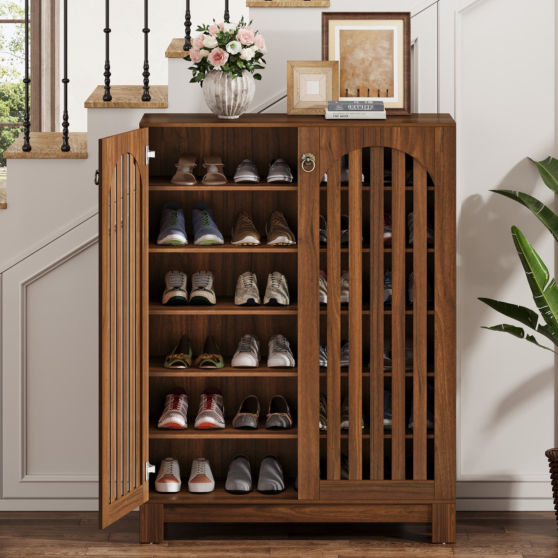 Tribesigns Grand meuble à chaussures à façade ajourée 6 niveaux avec étagères modulables