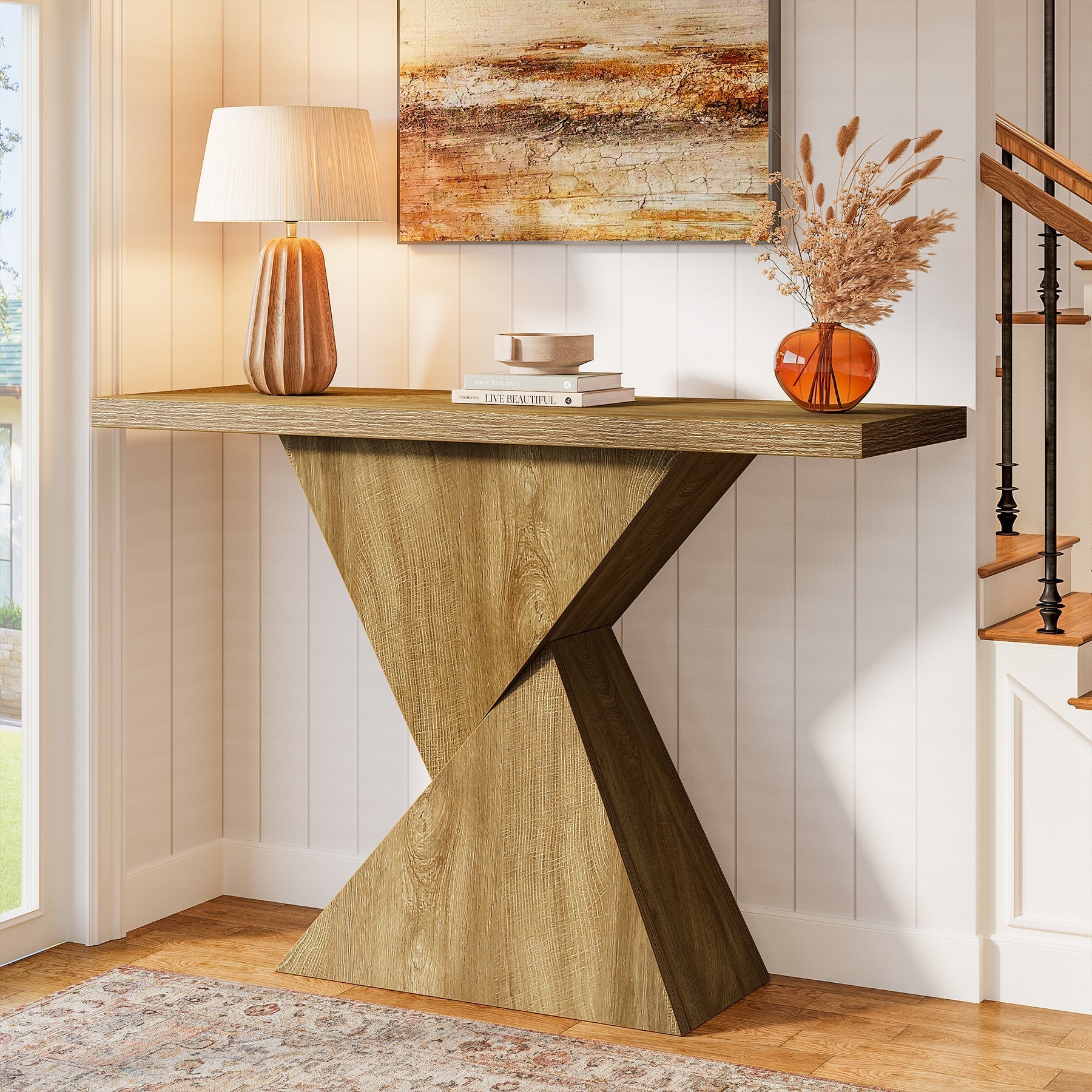 Tribesigns Console géométrique de 105 cm, Table-banc étroite de style campagnard