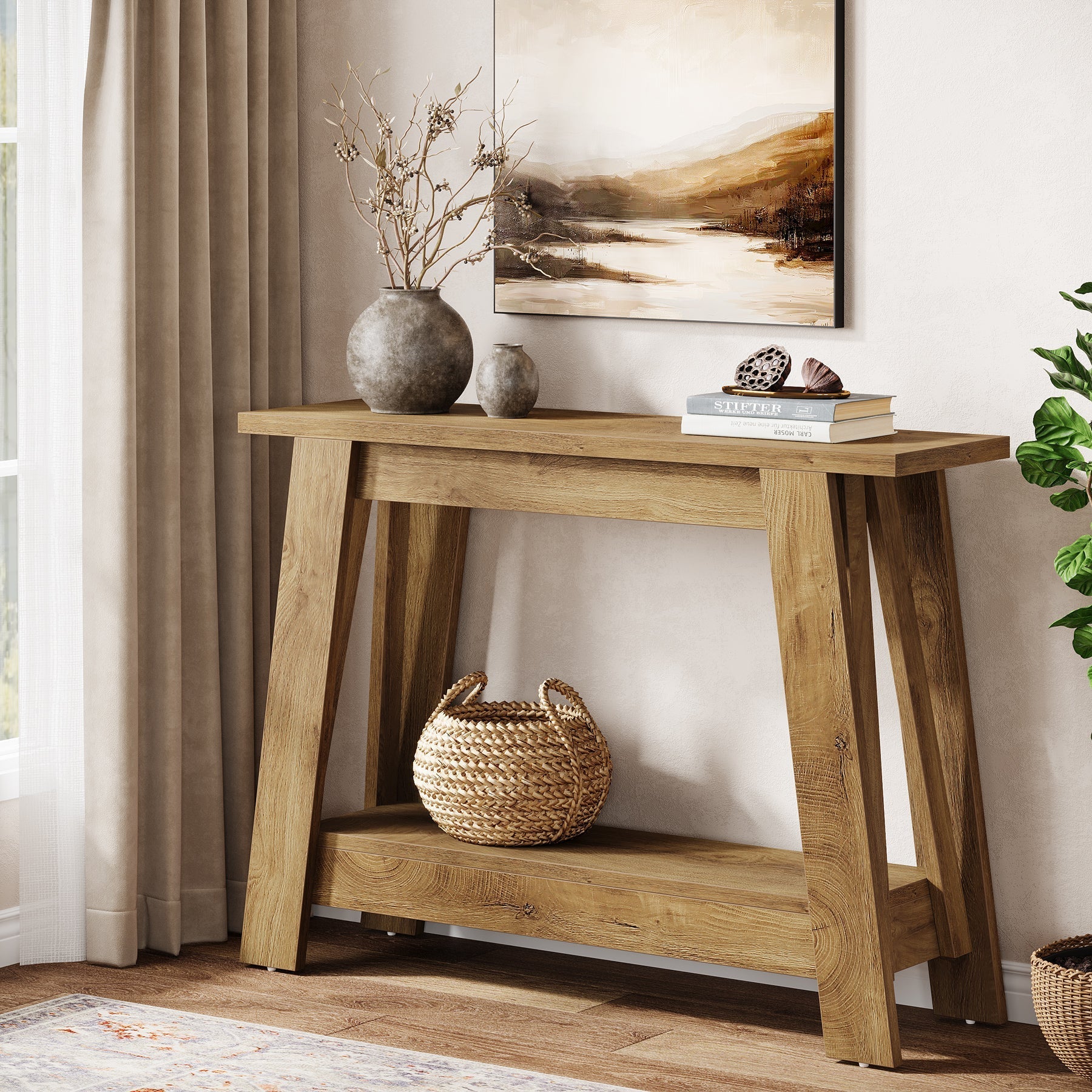 Tribesigns Console de style campagnard de 105 cm, Table d'entrée étroite à 2 niveaux avec espace de rangement
