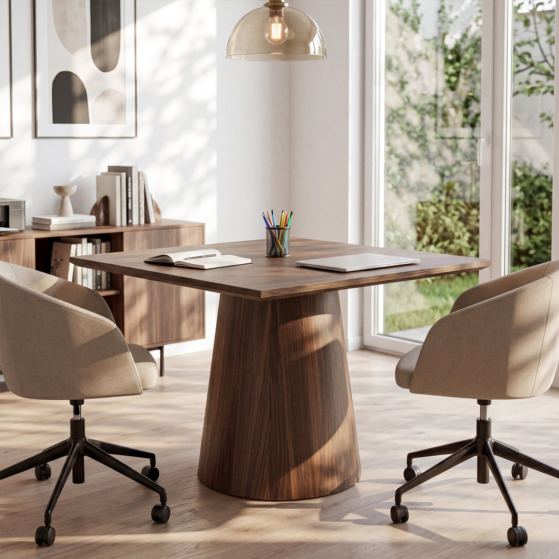 Tribesigns Table de conférence carrée de 80 cm avec plateau épais, Table de bureau en bois pour 4 personnes